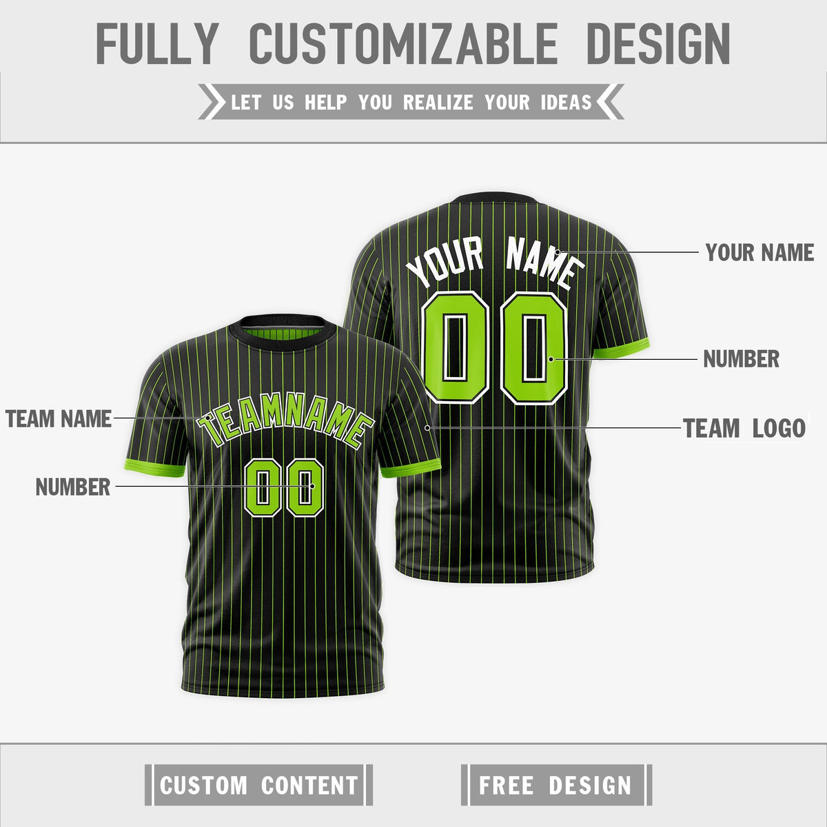 Custom Neon Green Black White Reversible Stripe Fashion T-shirt| KXKSHOP