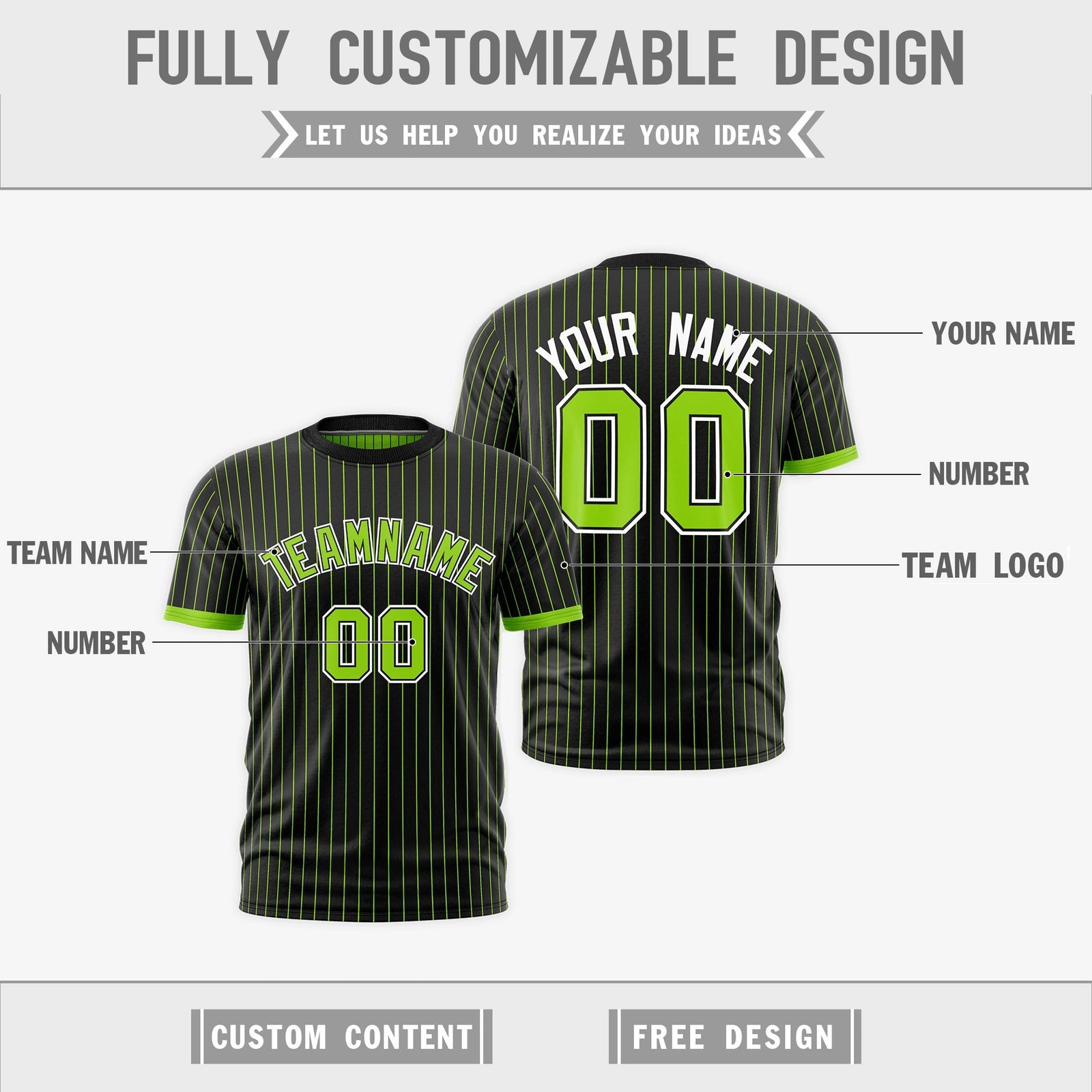 Custom Neon Green Black White Reversible Stripe Fashion T-shirt| KXKSHOP