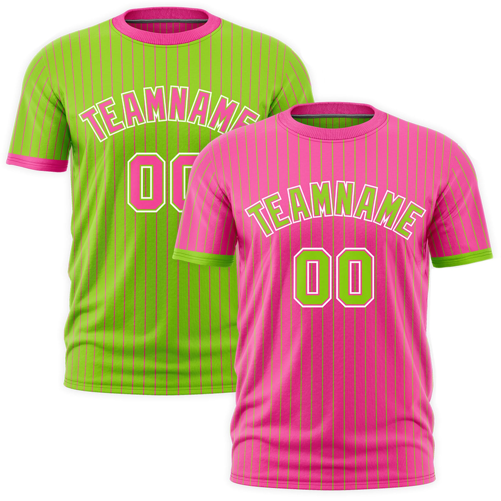 Custom Neon Green Pink White Reversible Stripe Fashion T-shirt| KXKSHOP