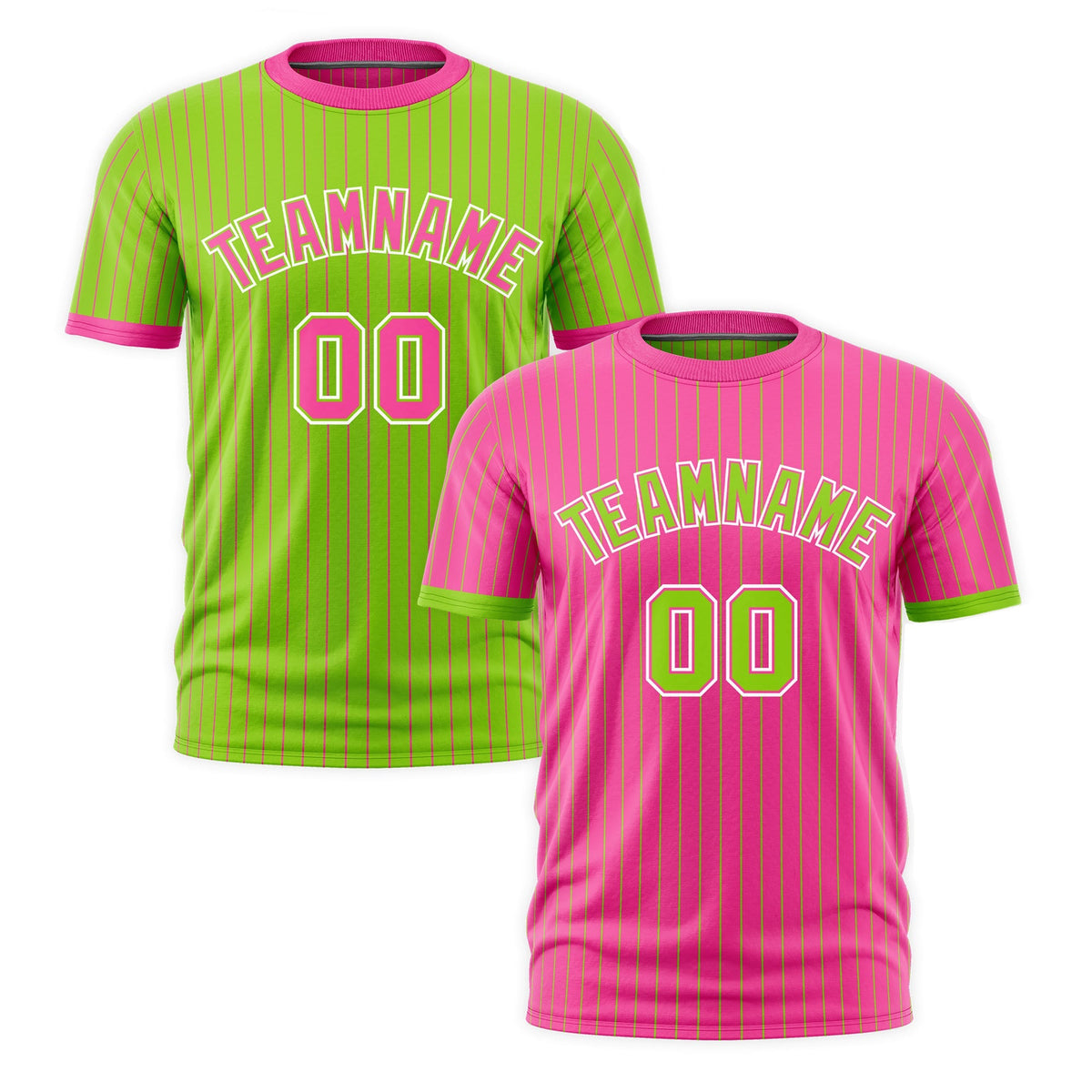 Custom Neon Green Pink White Reversible Stripe Fashion T-shirt| KXKSHOP