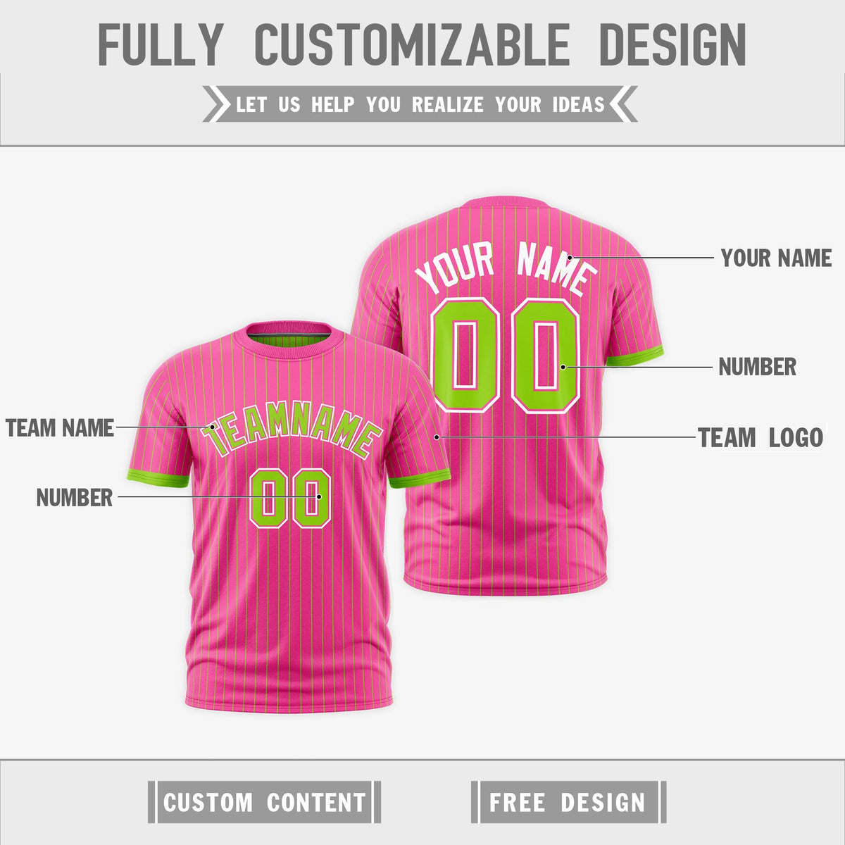 Custom Neon Green Pink White Reversible Stripe Fashion T-shirt| KXKSHOP