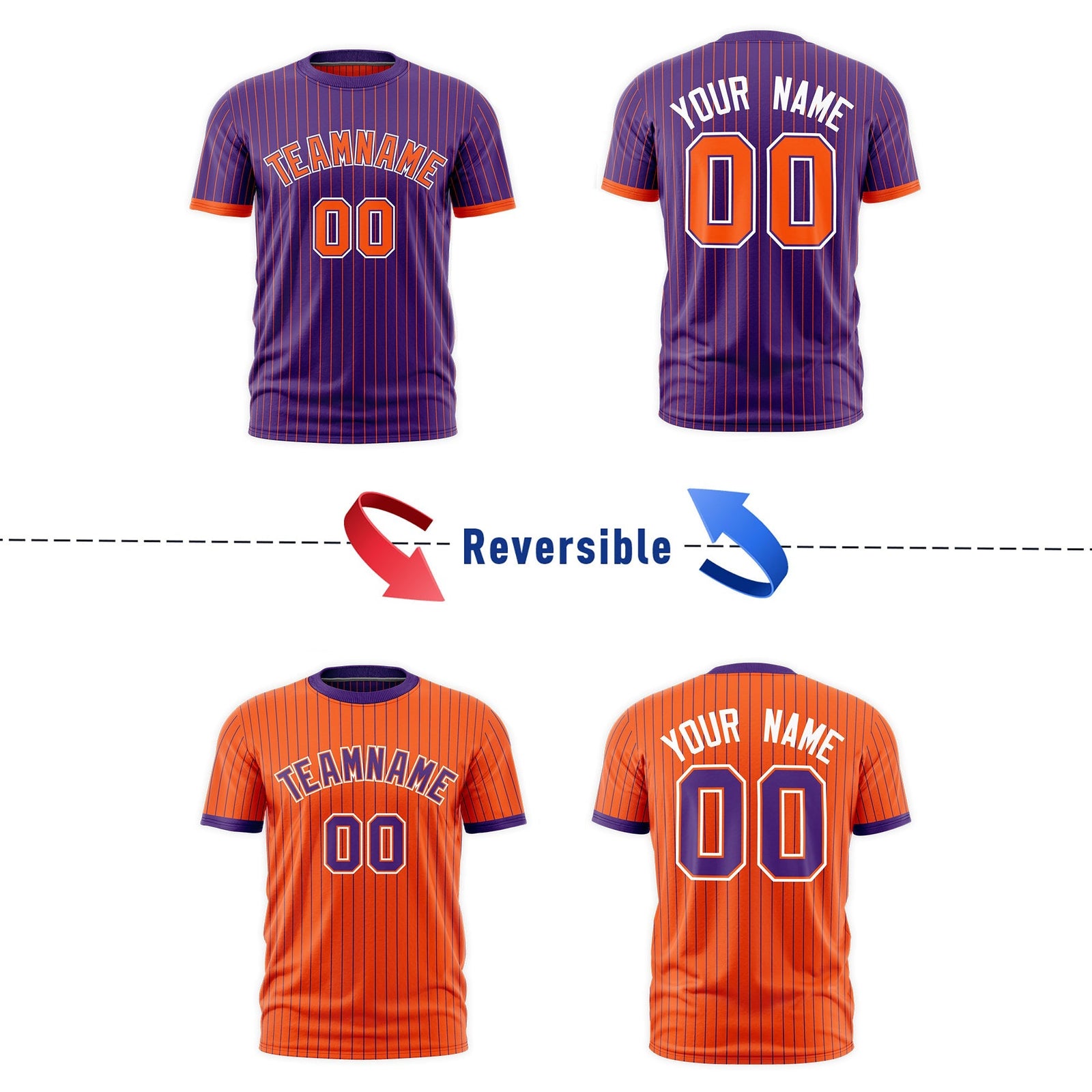 Custom Orange Purple White Reversible Stripe Fashion T-shirt| KXKSHOP