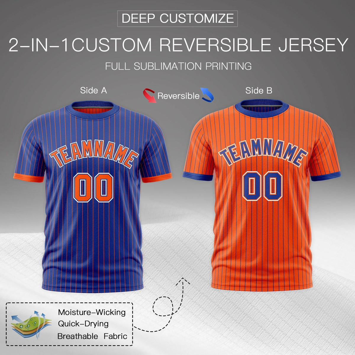 Custom Orange Royal Blue White Reversible Stripe Fashion T-shirt| KXKSHOP