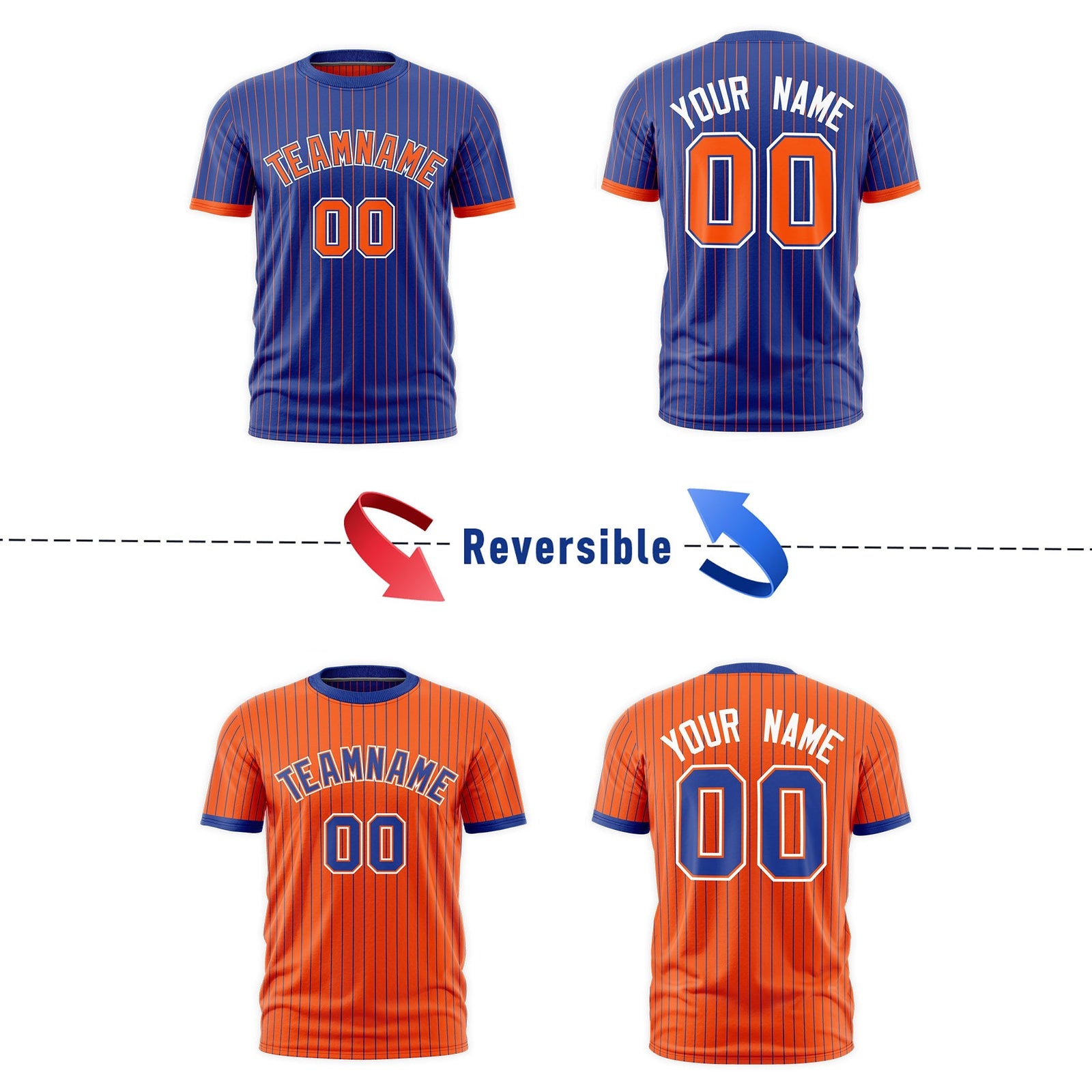 Custom Orange Royal Blue White Reversible Stripe Fashion T-shirt| KXKSHOP