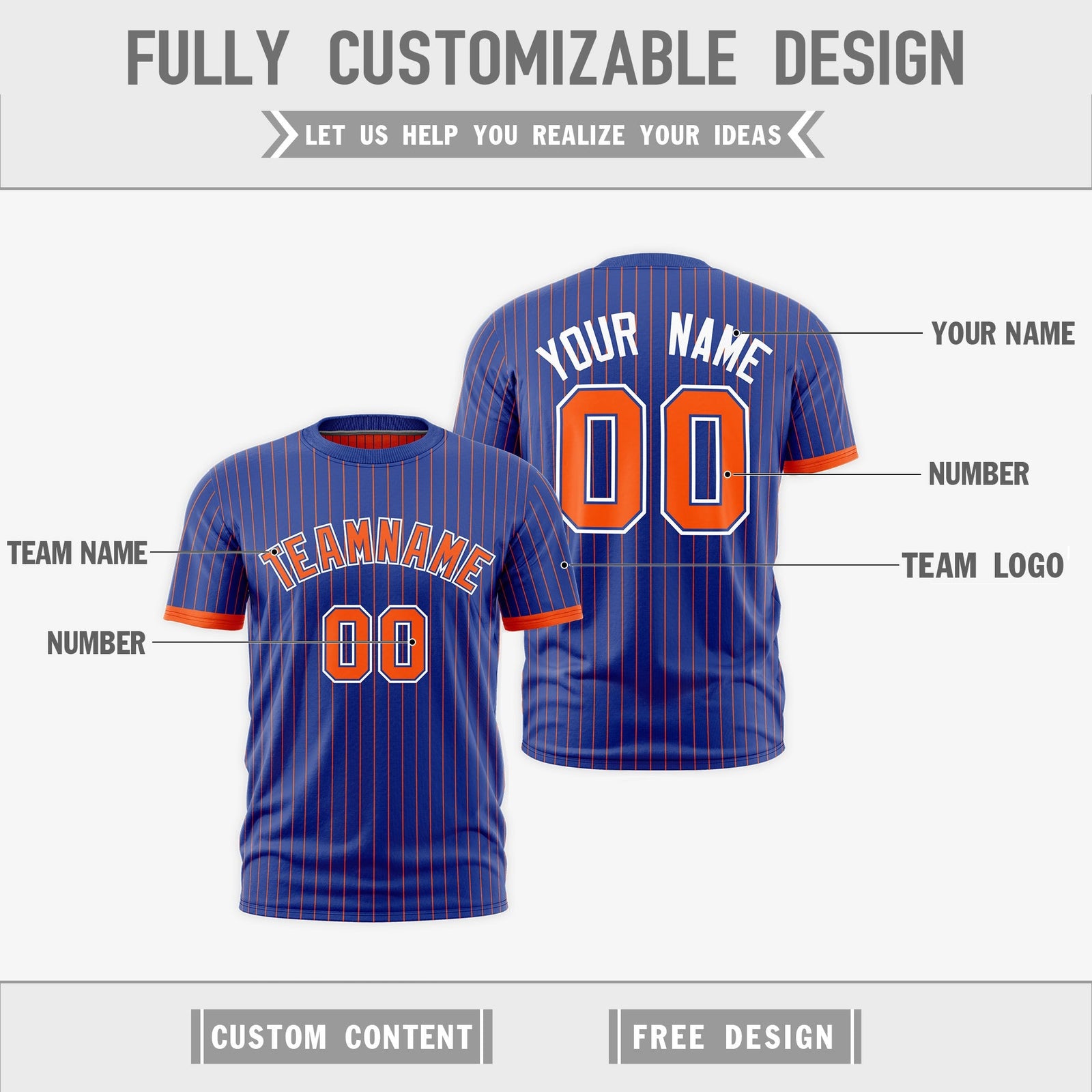 Custom Orange Royal Blue White Reversible Stripe Fashion T-shirt| KXKSHOP