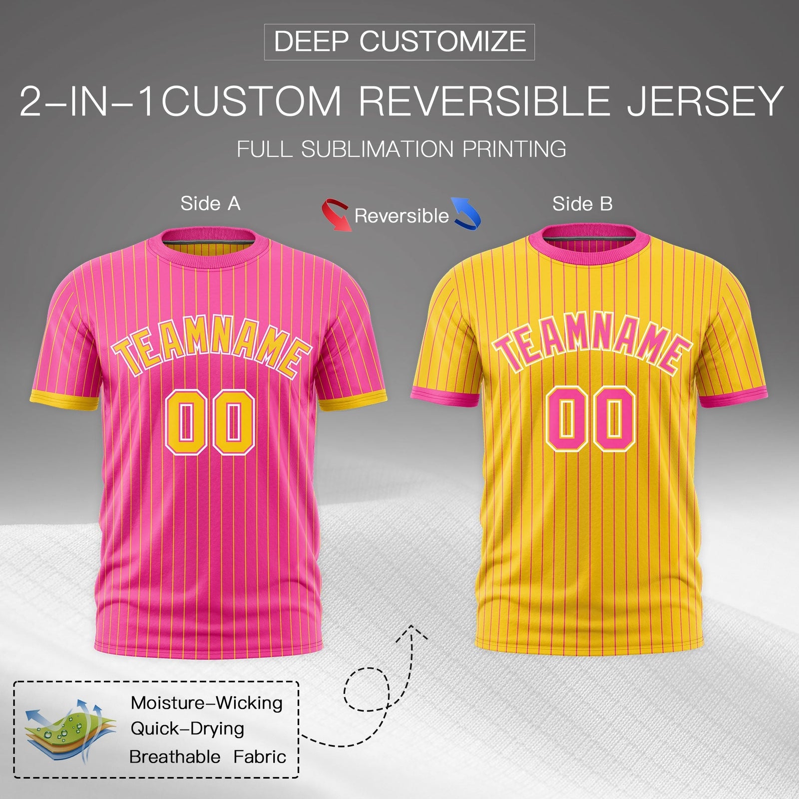 Custom Gold Pink White Reversible Stripe Fashion T-shirt| KXKSHOP