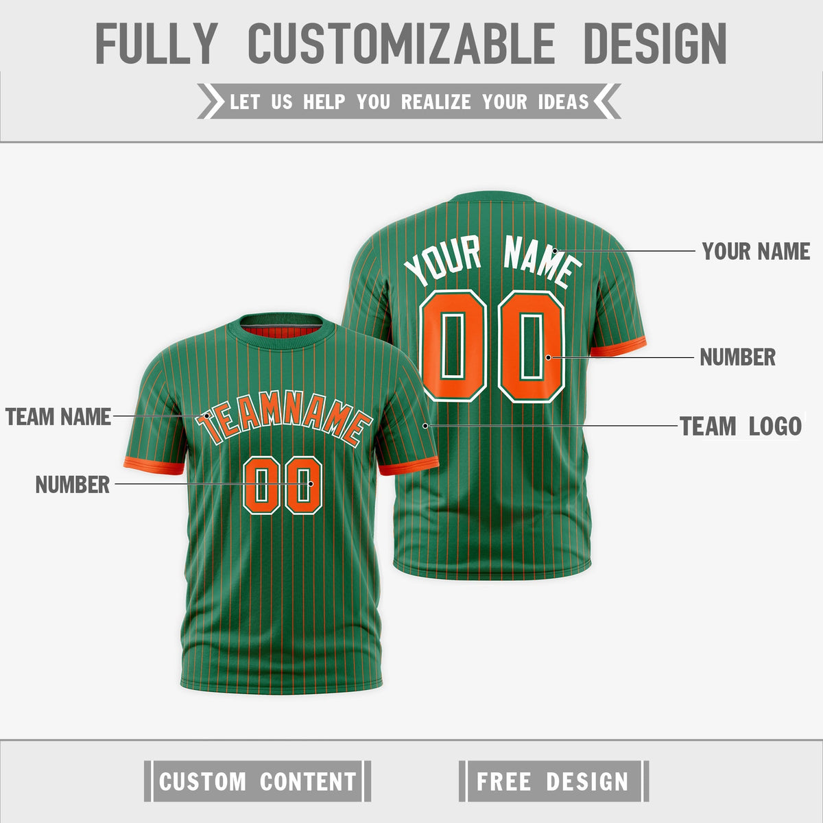 Custom Orange Kelly Green White Reversible Stripe Fashion T-shirt| KXKSHOP