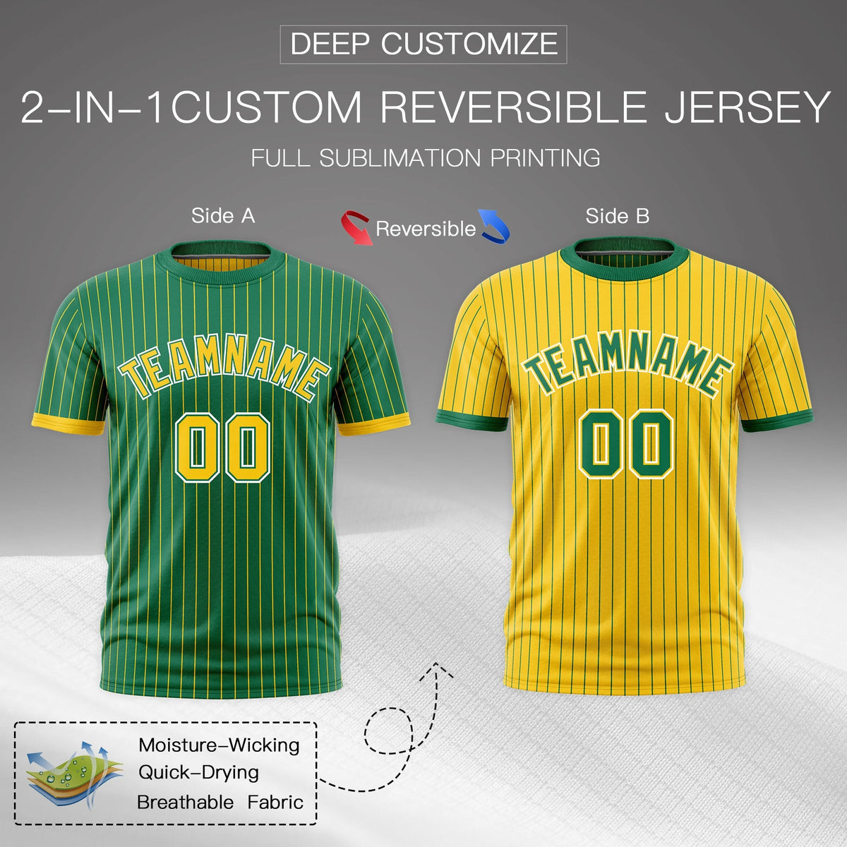 Custom Gold Kelly Green White Reversible Stripe Fashion T-shirt| KXKSHOP