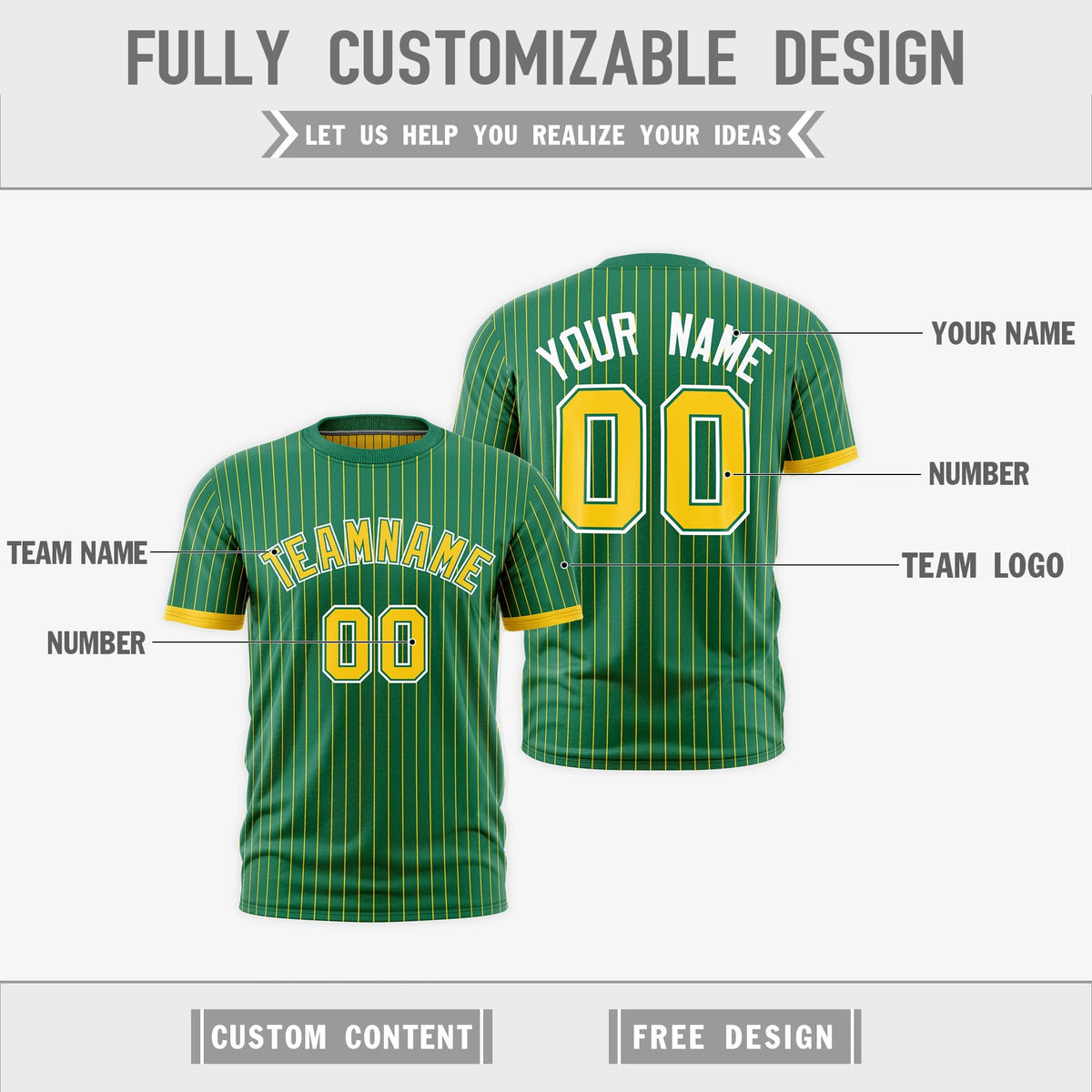 Custom Gold Kelly Green White Reversible Stripe Fashion T-shirt| KXKSHOP