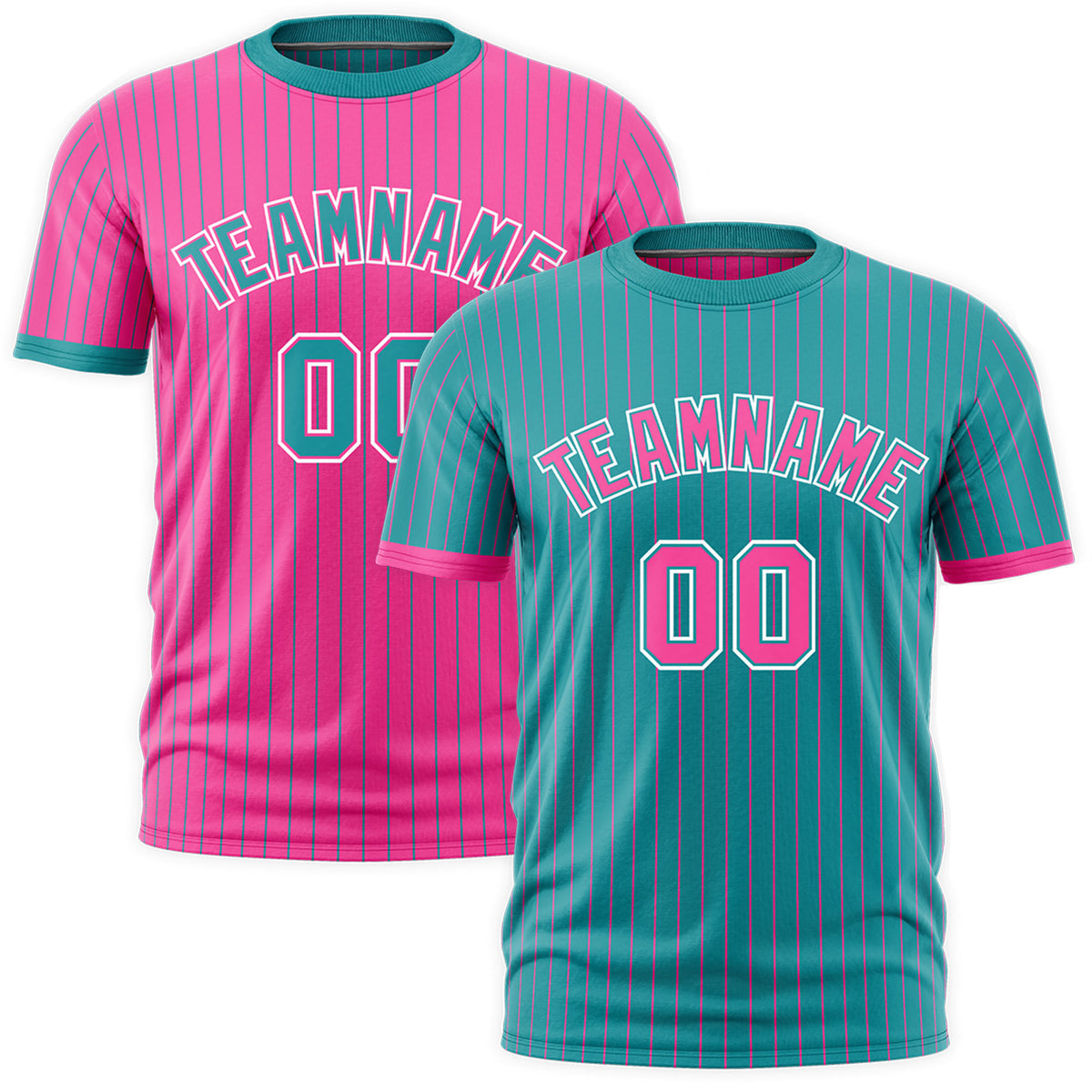 Custom Pink Aqua White Reversible Stripe Fashion T-shirt| KXKSHOP