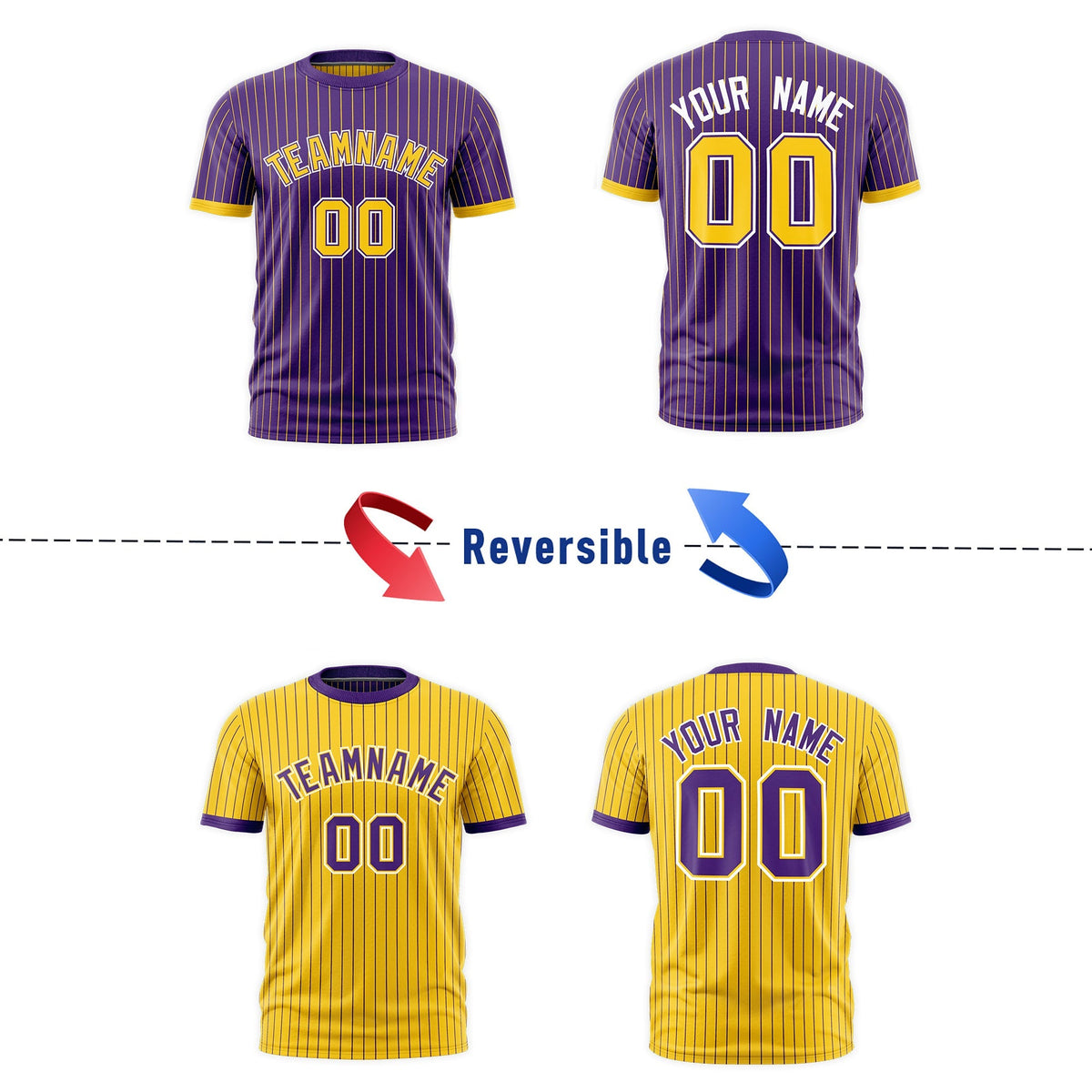 Custom Gold Purple White Reversible Stripe Fashion T-shirt| KXKSHOP