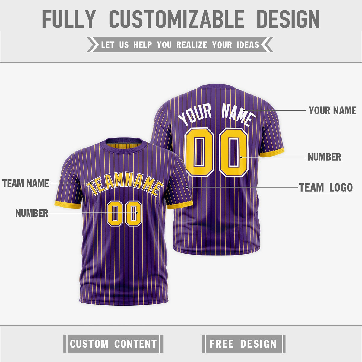 Custom Gold Purple White Reversible Stripe Fashion T-shirt| KXKSHOP