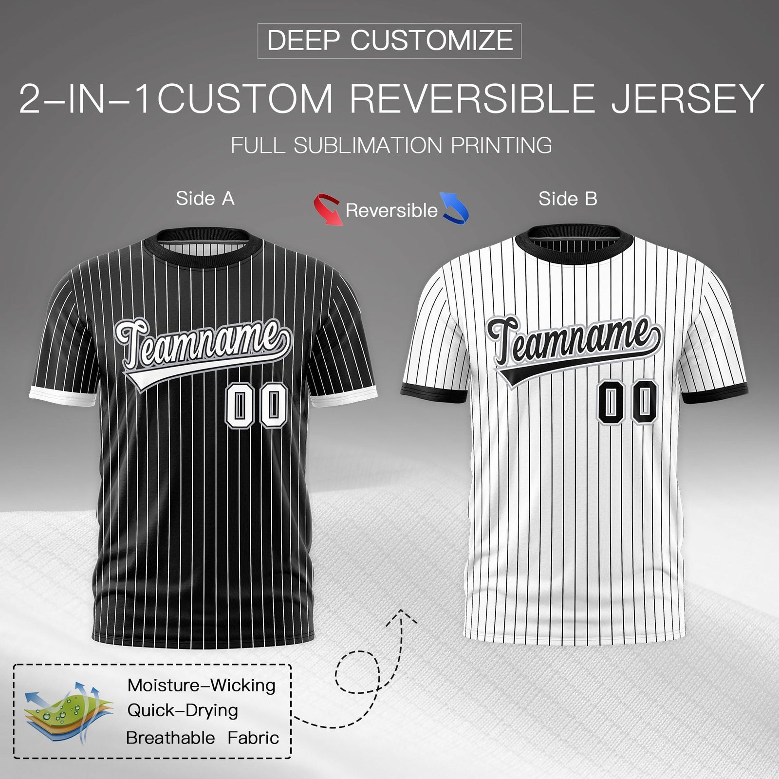 Custom White Black Silver Reversible Stripe Fashion T-shirt| KXKSHOP
