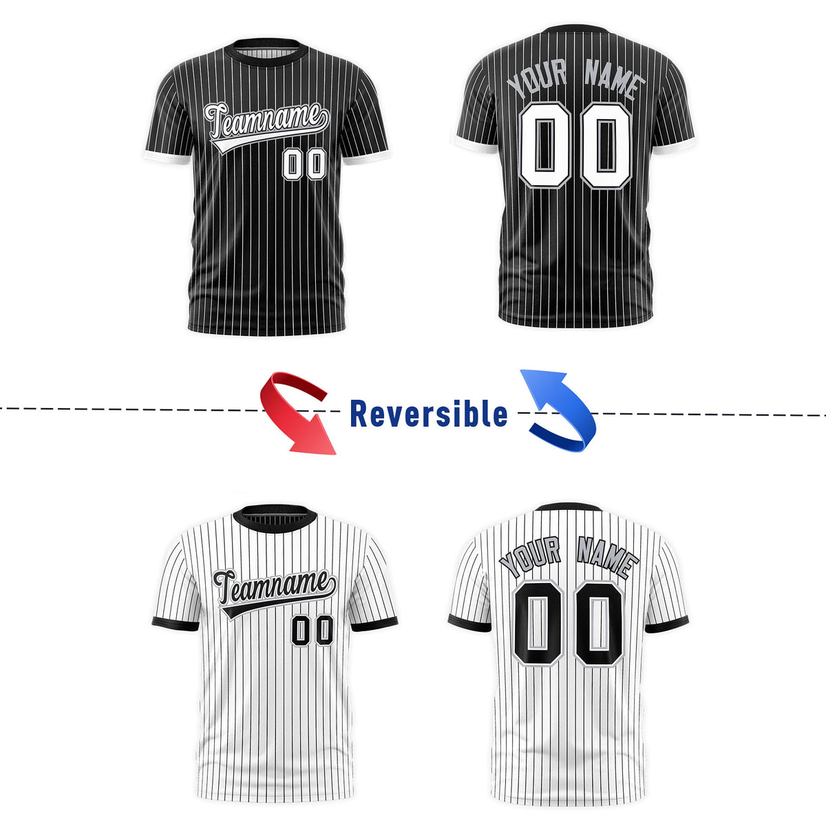 Custom White Black Silver Reversible Stripe Fashion T-shirt| KXKSHOP