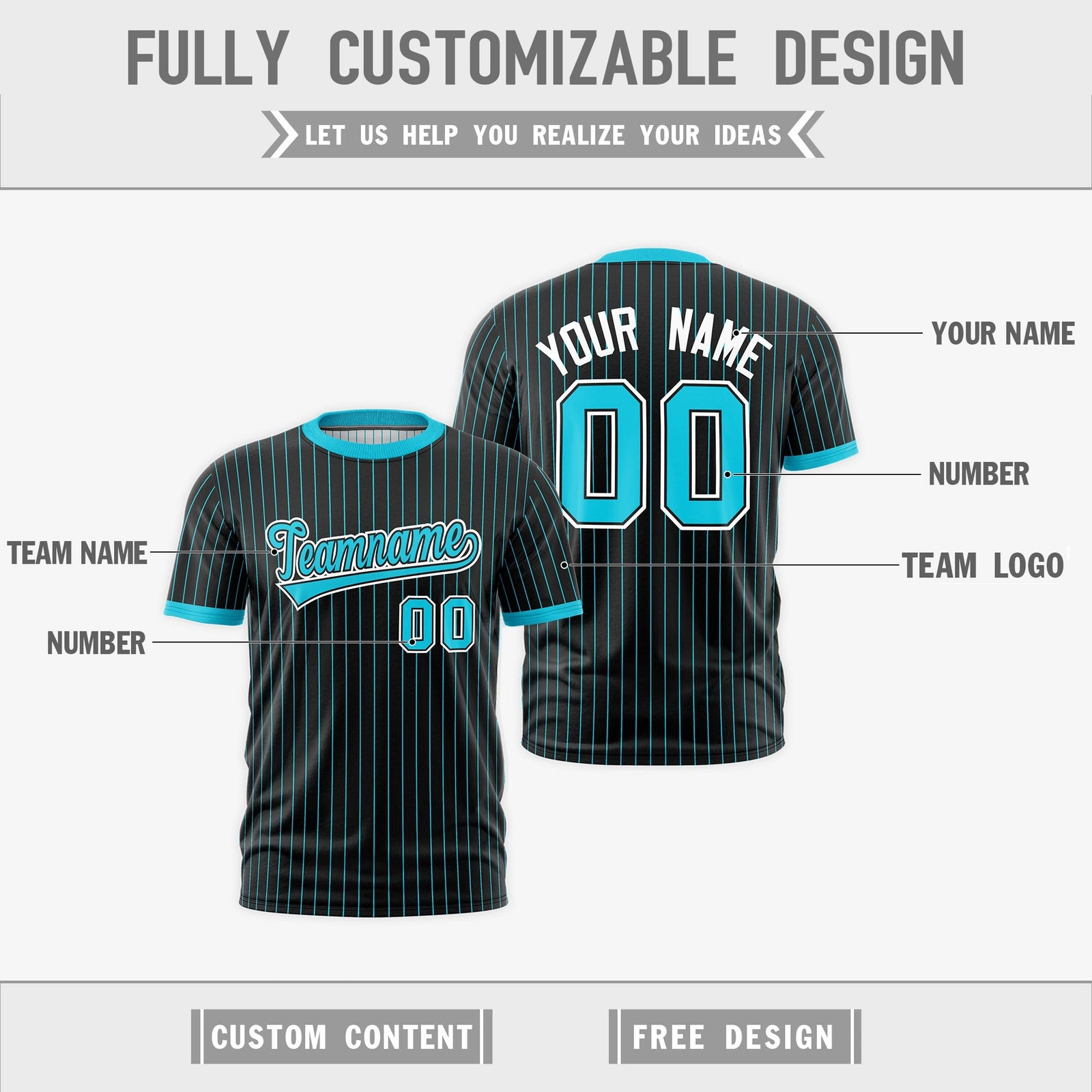 Custom Sky Blue Black White Reversible Stripe Fashion T-shirt| KXKSHOP