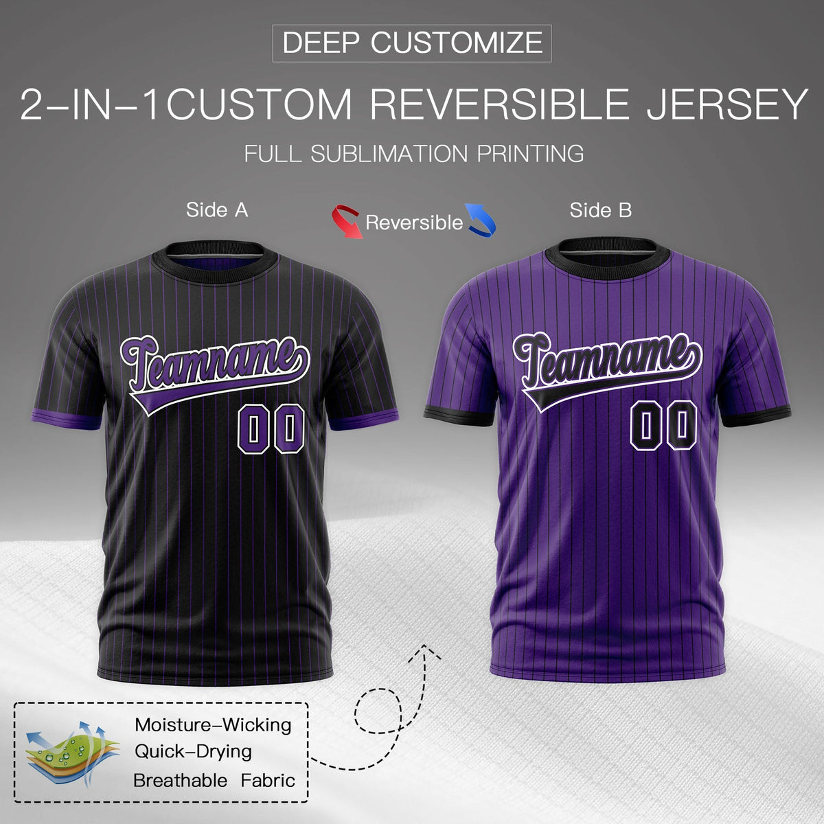 Custom Purple Black White Reversible Stripe Fashion T-shirt| KXKSHOP