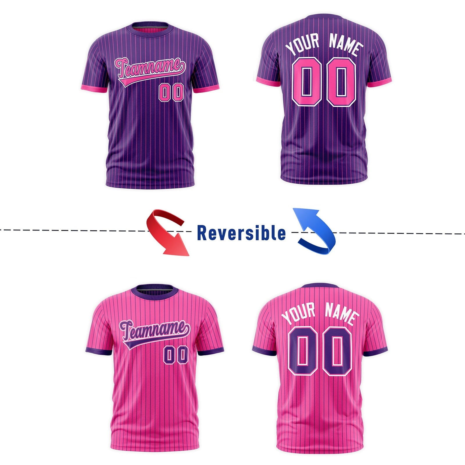 Custom Pink Purple White Reversible Stripe Fashion T-shirt| KXKSHOP