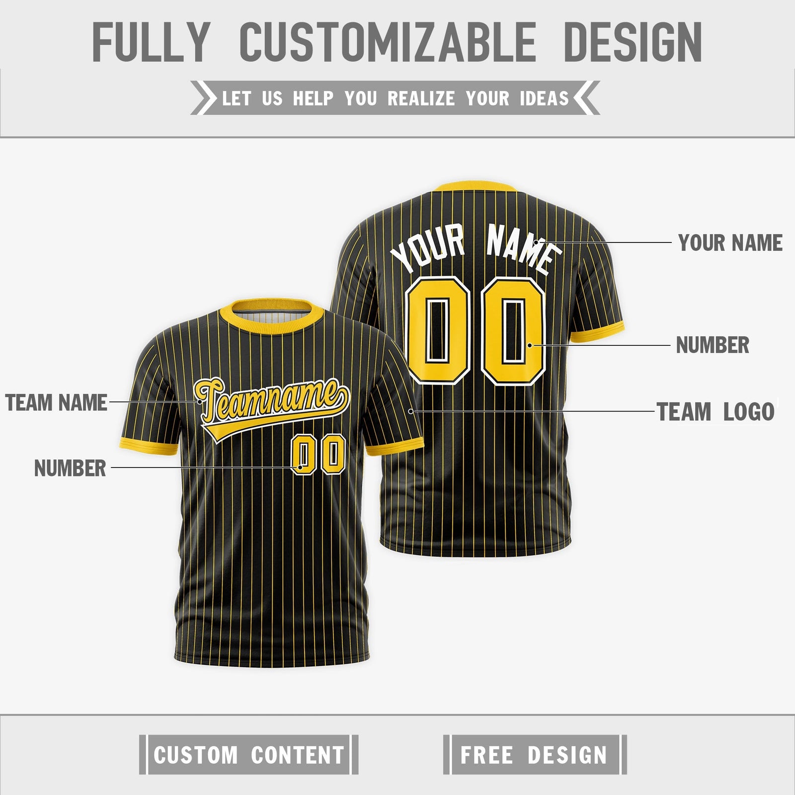 Custom Gold Black White Reversible Stripe Fashion T-shirt| KXKSHOP