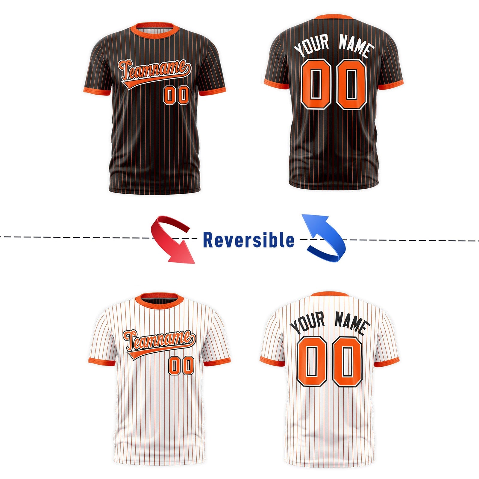 Custom Orange Black White Reversible Stripe Fashion T-shirt| KXKSHOP