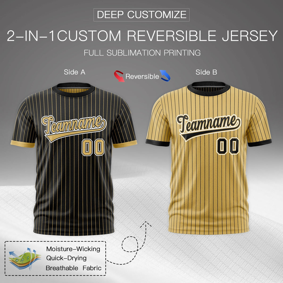 Custom Old Gold Black White Reversible Stripe Fashion T-shirt| KXKSHOP