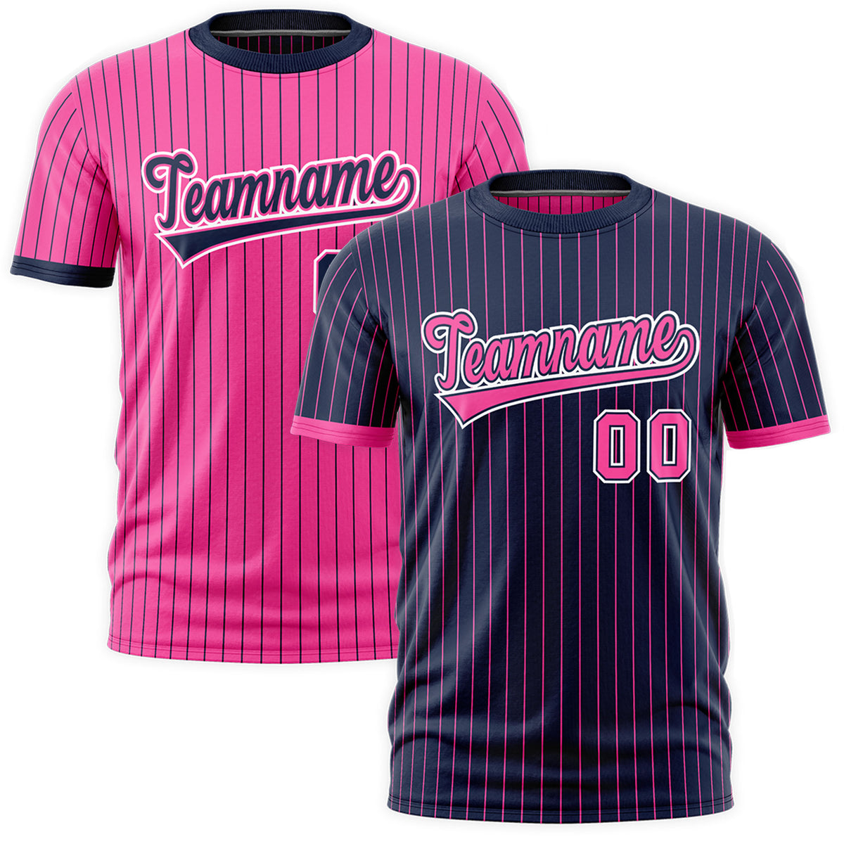 Custom Pink Navy White Reversible Stripe Fashion T-shirt| KXKSHOP