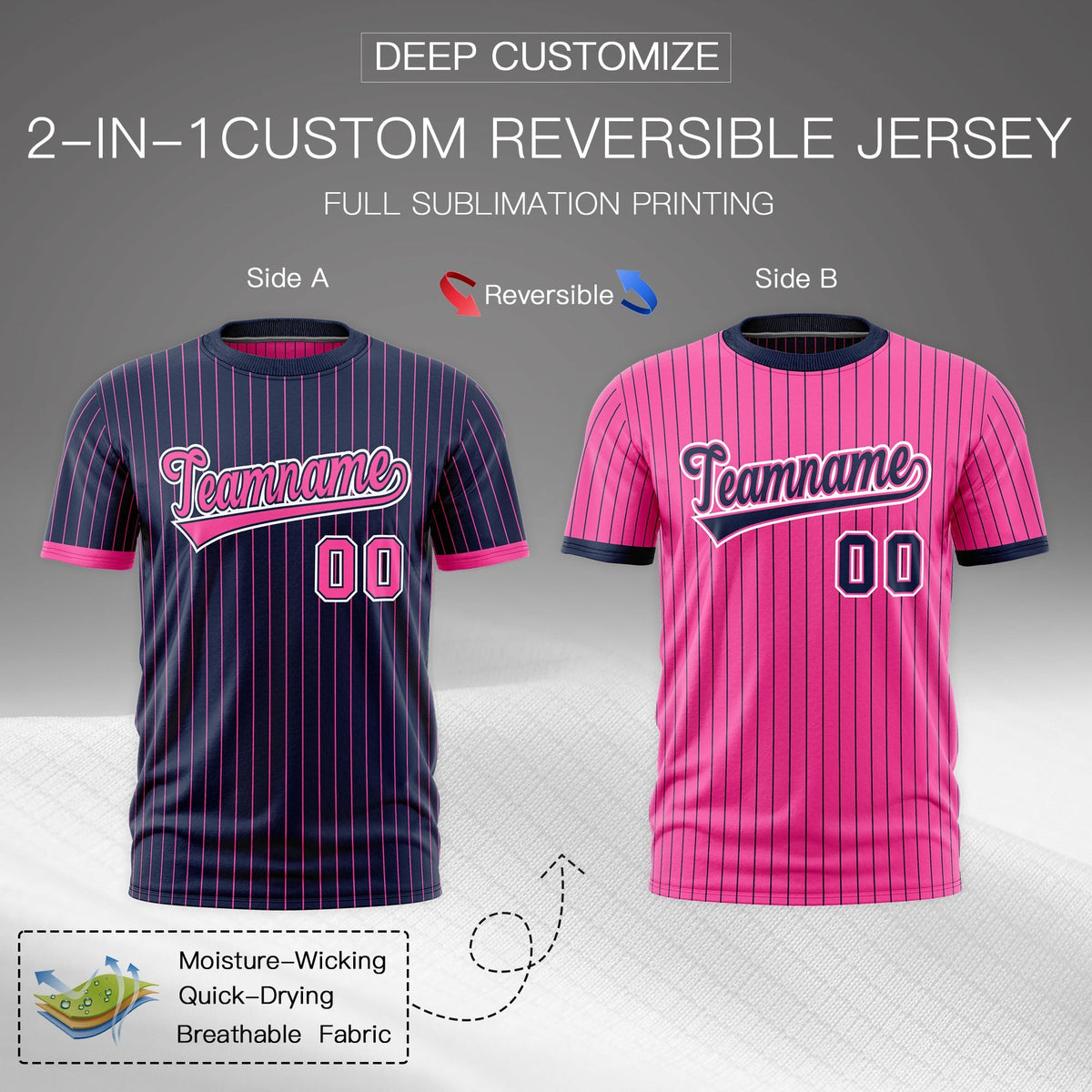 Custom Pink Navy White Reversible Stripe Fashion T-shirt| KXKSHOP