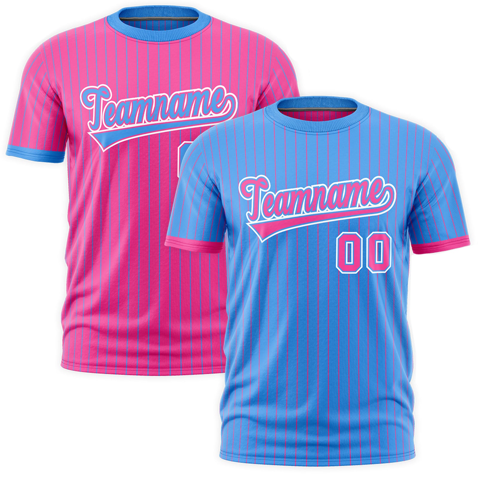 Custom Pink Powder Blue White Reversible Stripe Fashion T-shirt| KXKSHOP