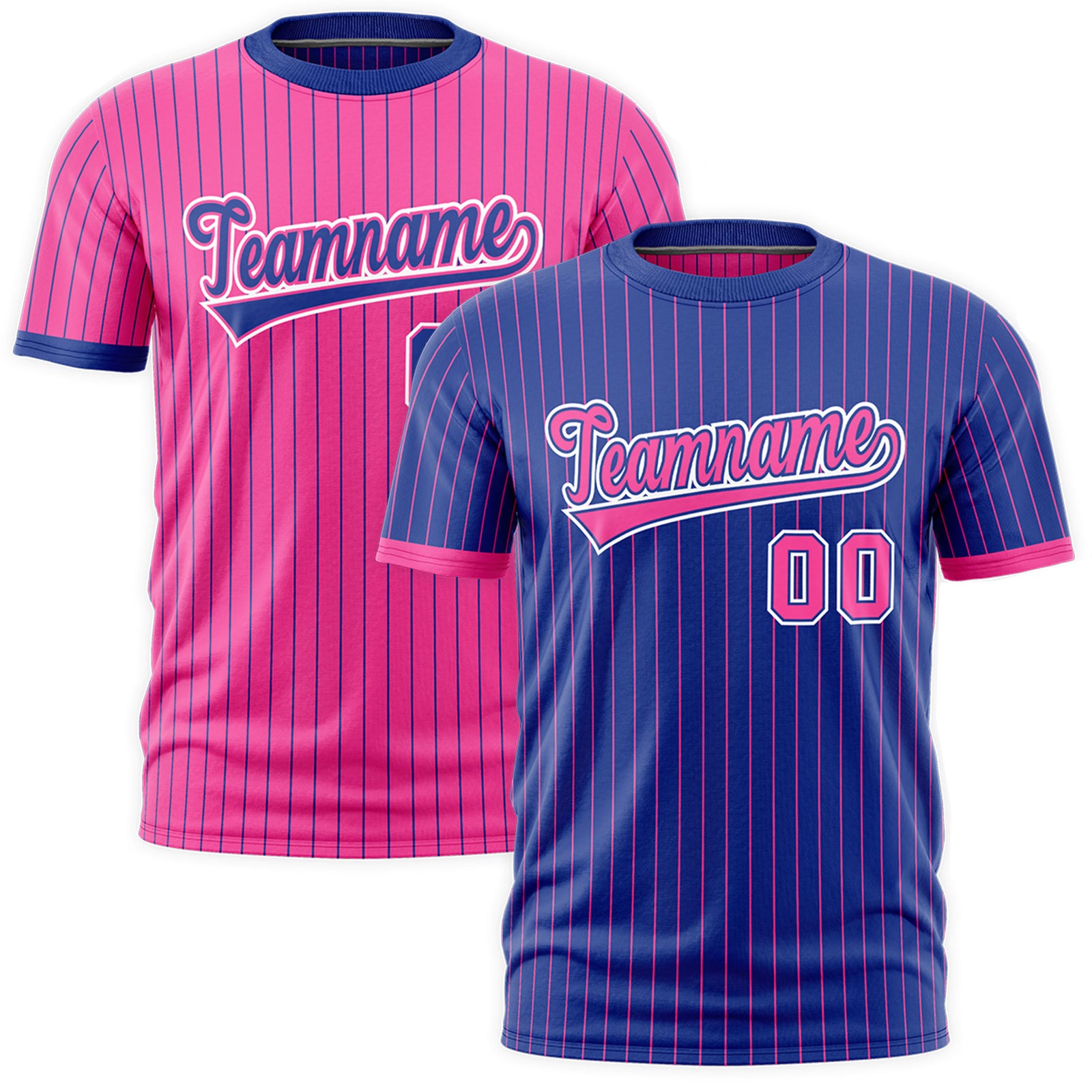 Custom Pink Royal Blue White Reversible Stripe Fashion T-shirt| KXKSHOP
