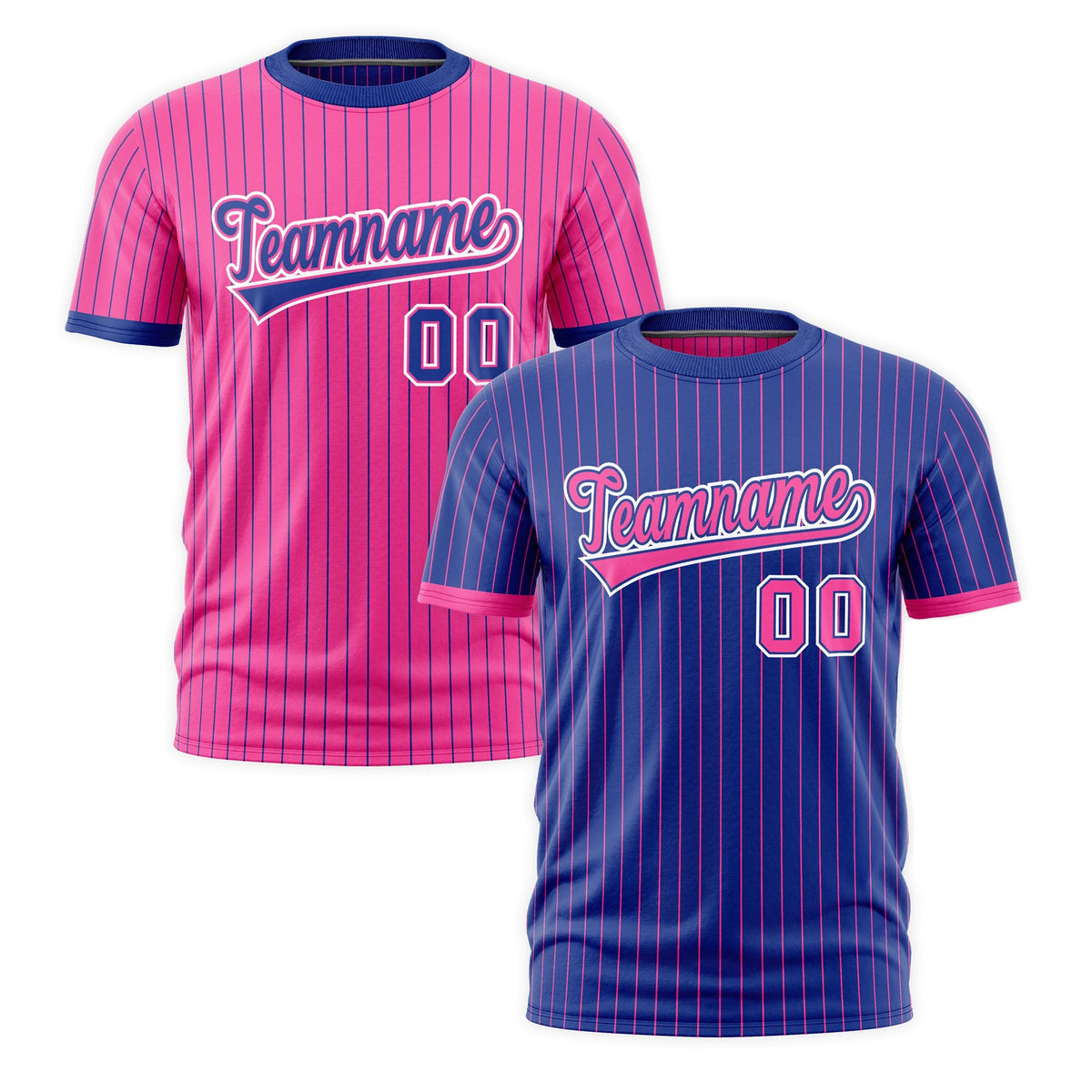Custom Pink Royal Blue White Reversible Stripe Fashion T-shirt| KXKSHOP
