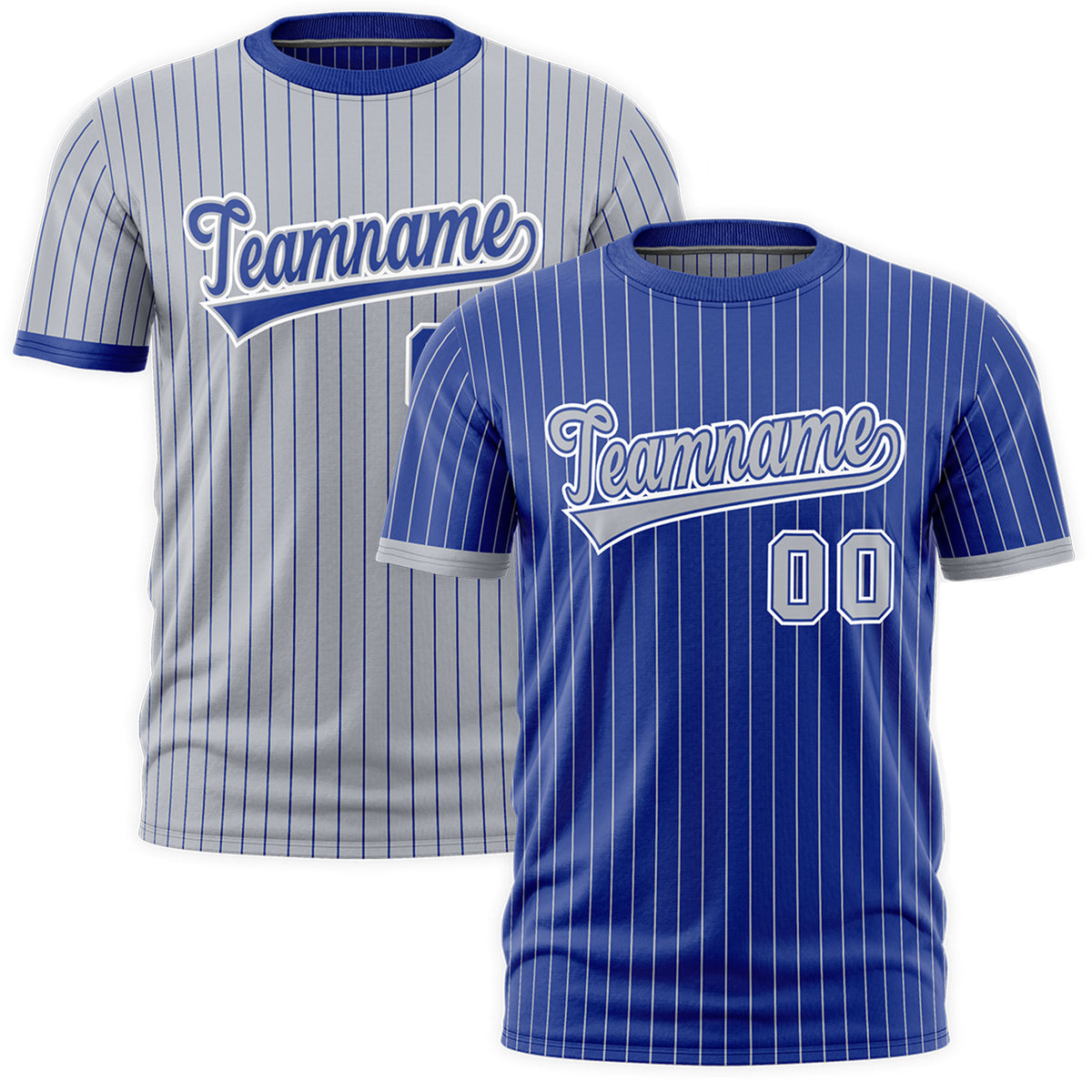 Custom Silver Royal Blue White Reversible Stripe Fashion T-shirt| KXKSHOP