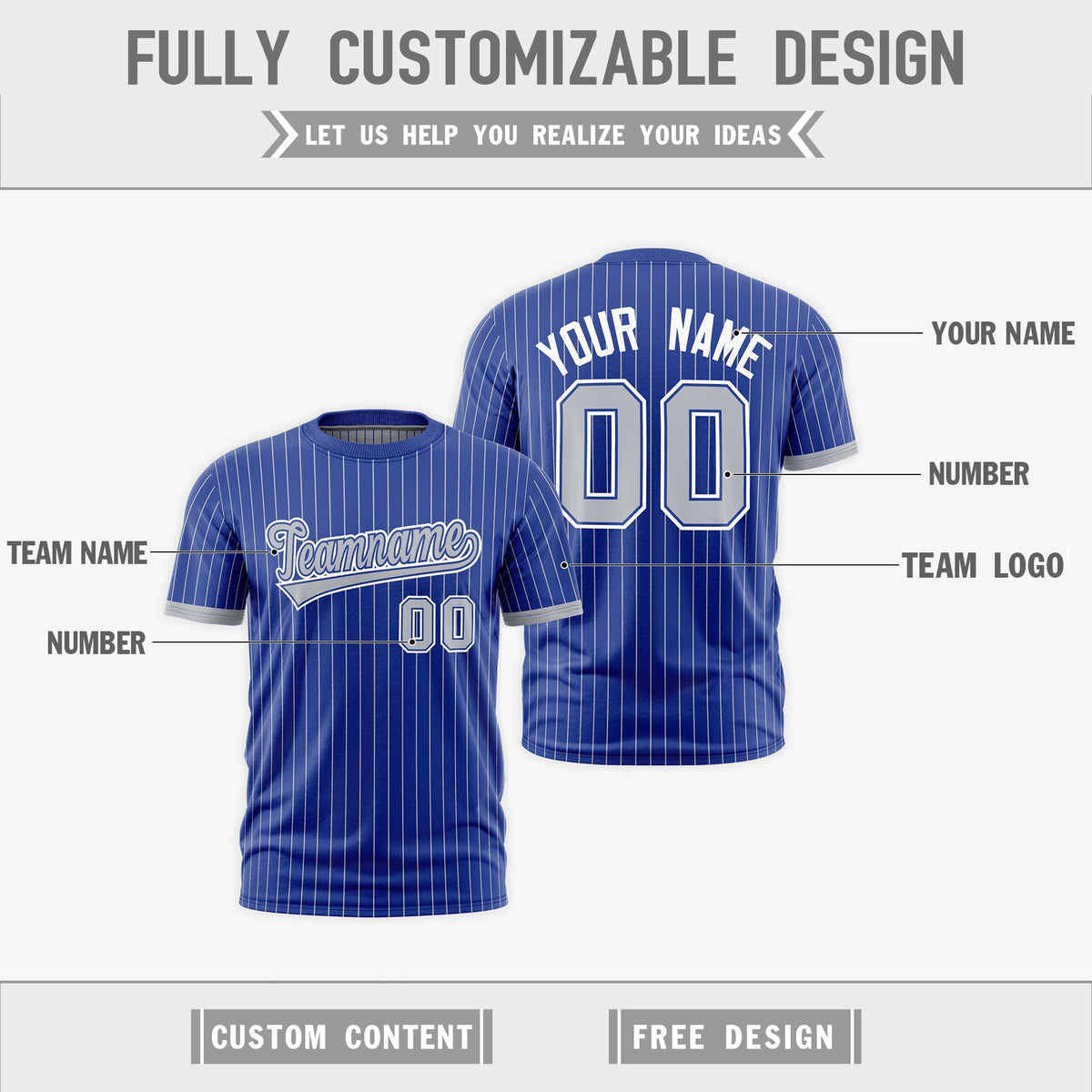 Custom Silver Royal Blue White Reversible Stripe Fashion T-shirt| KXKSHOP