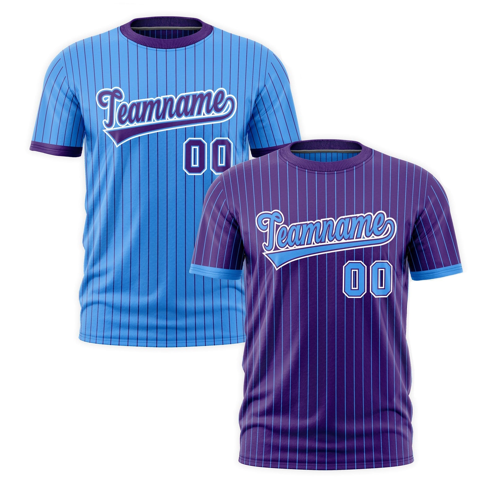 Custom Powder Blue Purple White Reversible Stripe Fashion T-shirt| KXKSHOP