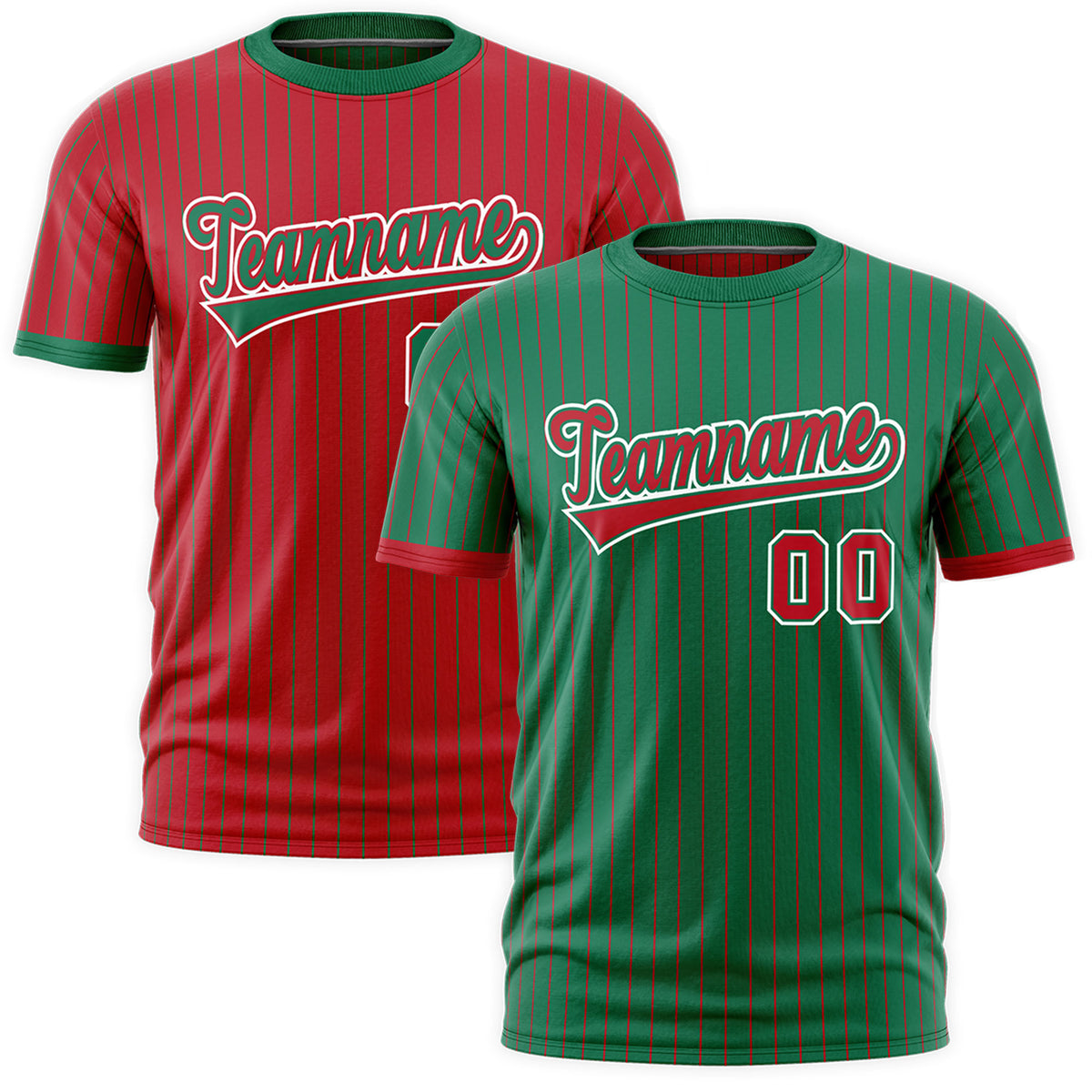 Custom Red Kelly Green White Reversible Stripe Fashion T-shirt| KXKSHOP
