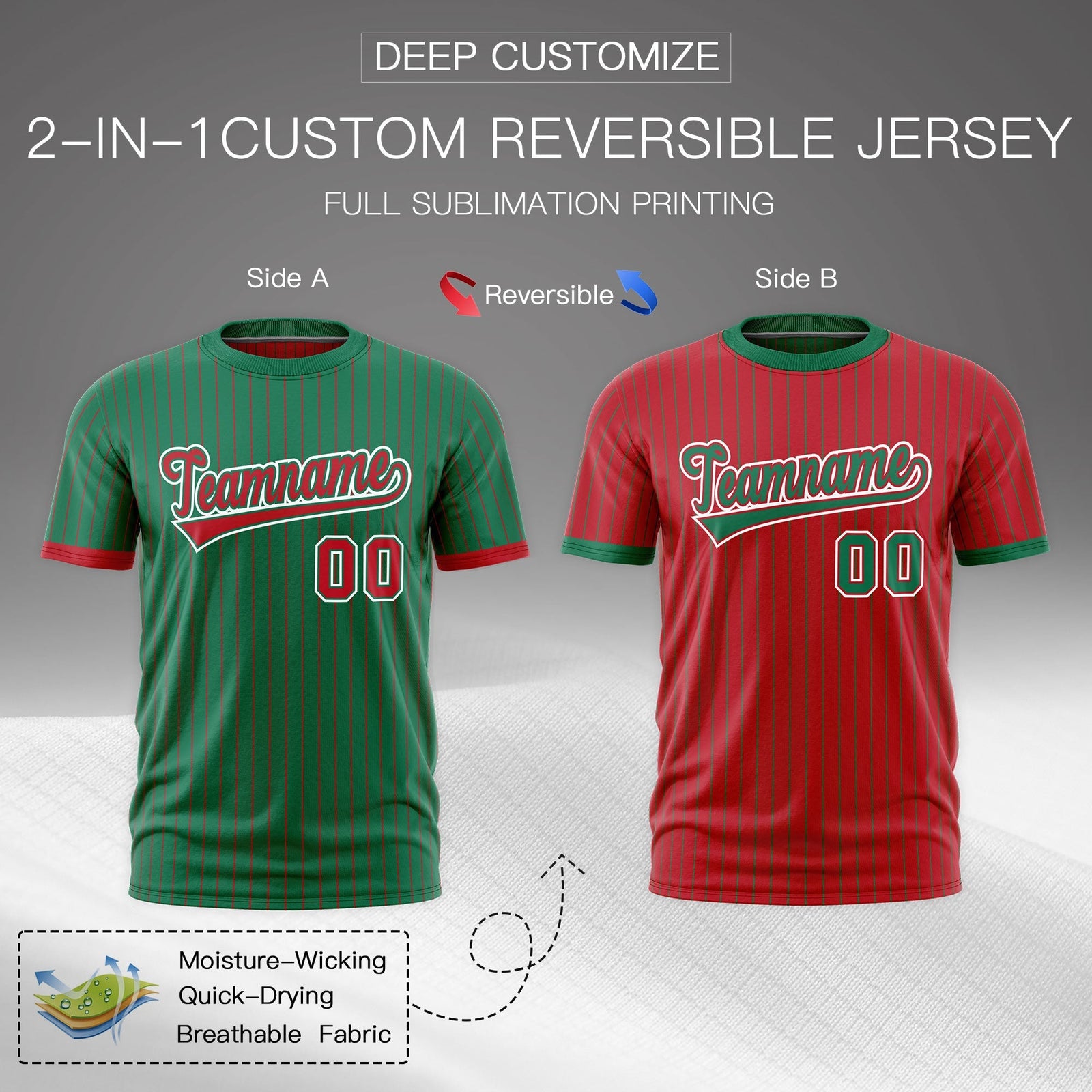 Custom Red Kelly Green White Reversible Stripe Fashion T-shirt| KXKSHOP