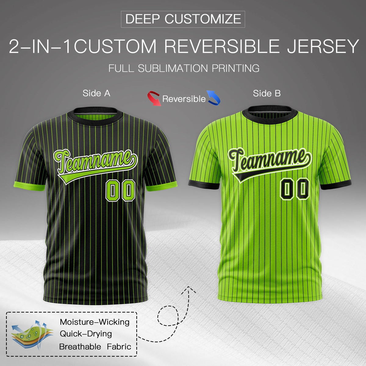 Custom Neon Green Black White Reversible Stripe Fashion T-shirt| KXKSHOP