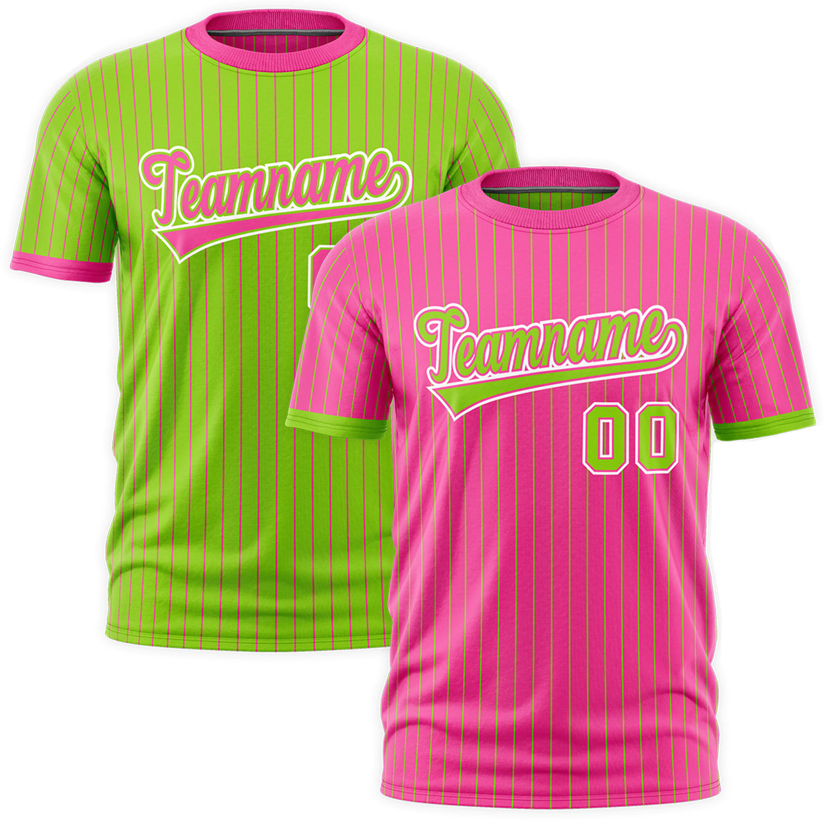 Custom Neon Green Pink White Reversible Stripe Fashion T-shirt| KXKSHOP