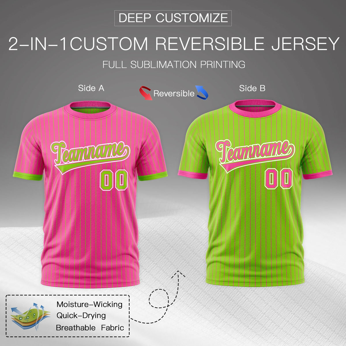 Custom Neon Green Pink White Reversible Stripe Fashion T-shirt| KXKSHOP