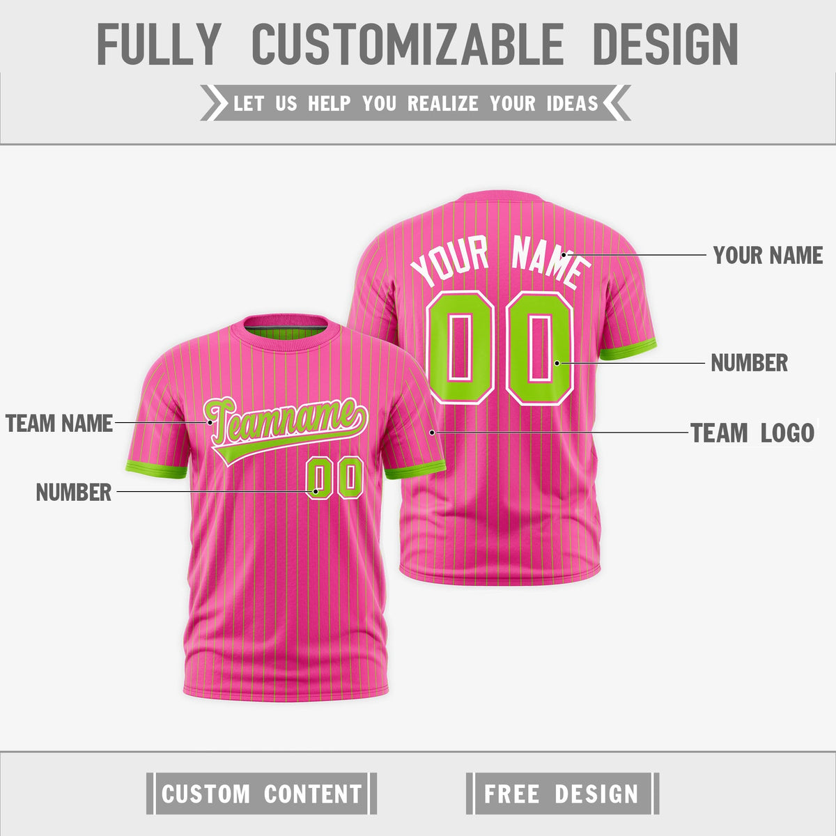 Custom Neon Green Pink White Reversible Stripe Fashion T-shirt| KXKSHOP
