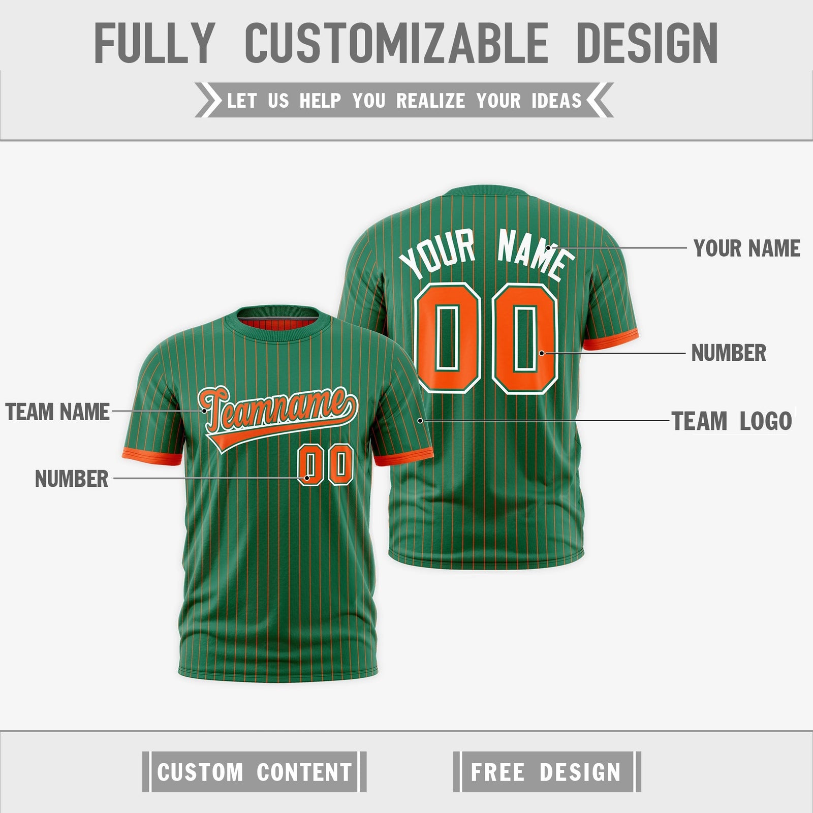 Custom Orange Kelly Green White Reversible Stripe Fashion T-shirt| KXKSHOP