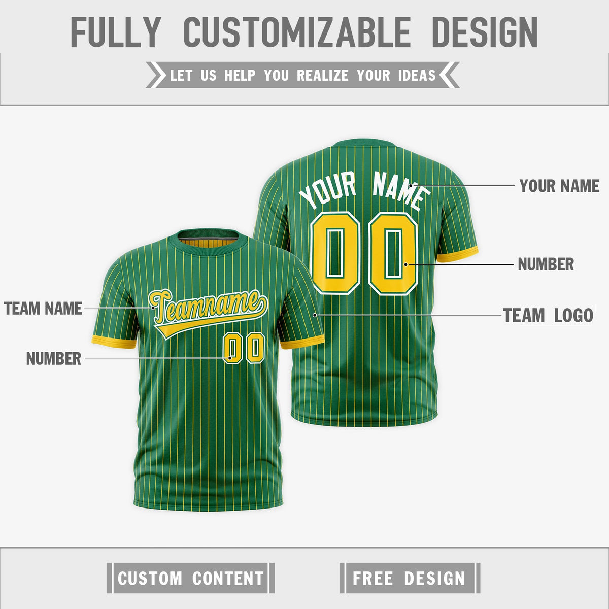 Custom Gold Kelly Green White Reversible Stripe Fashion T-shirt| KXKSHOP