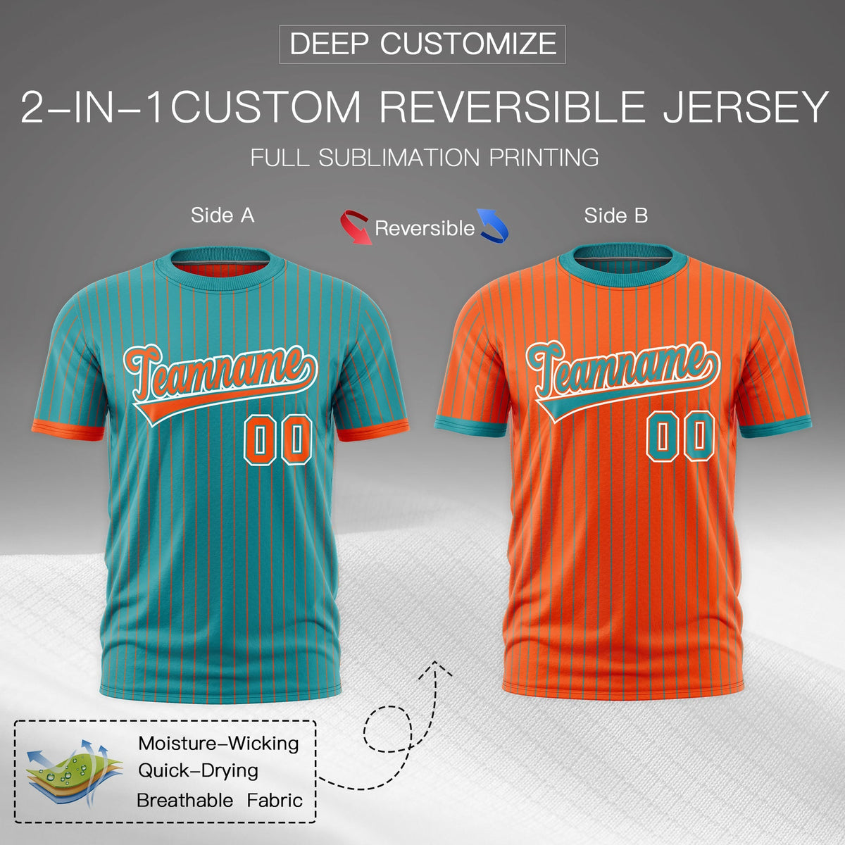 Custom Orange Aqua White Reversible Stripe Fashion T-shirt| KXKSHOP