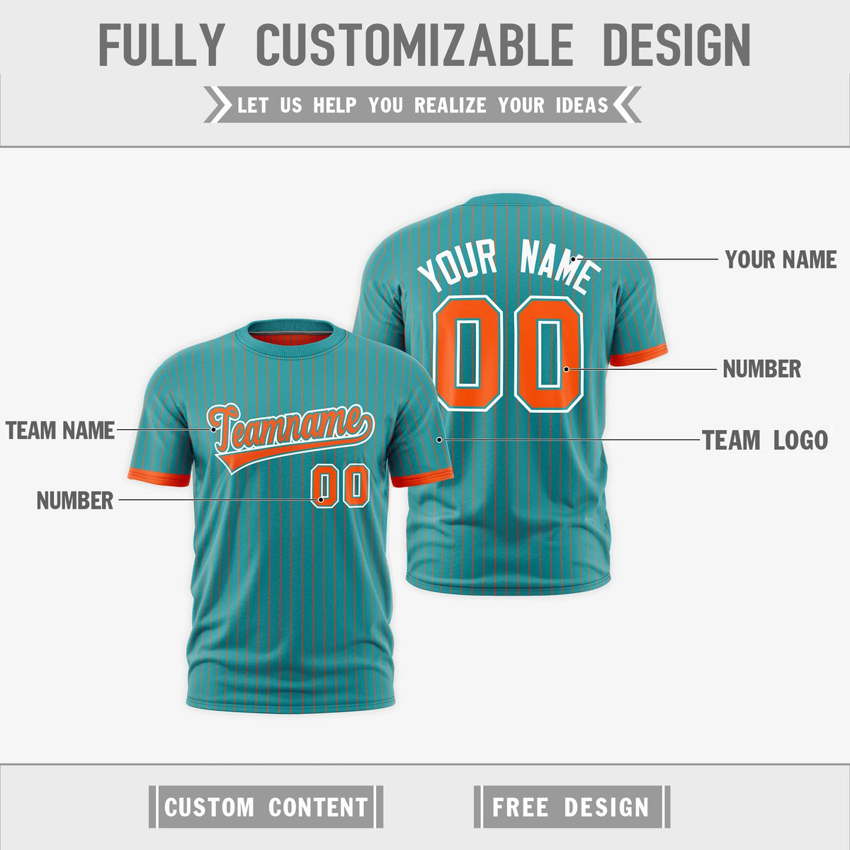 Custom Orange Aqua White Reversible Stripe Fashion T-shirt| KXKSHOP