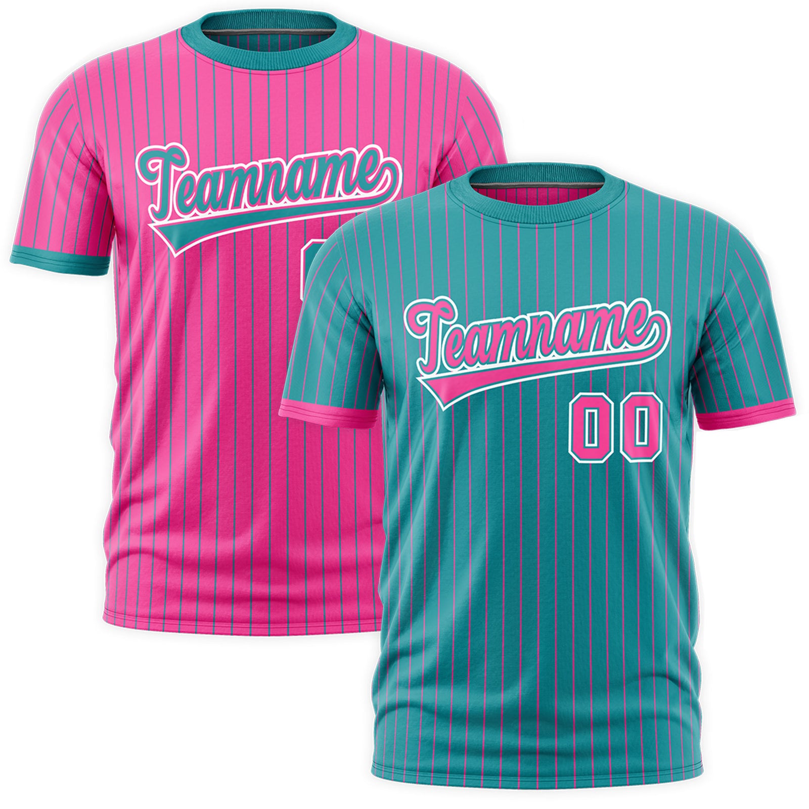 Custom Pink Aqua White Reversible Stripe Fashion T-shirt| KXKSHOP