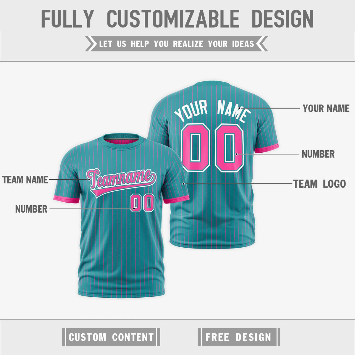 Custom Pink Aqua White Reversible Stripe Fashion T-shirt| KXKSHOP