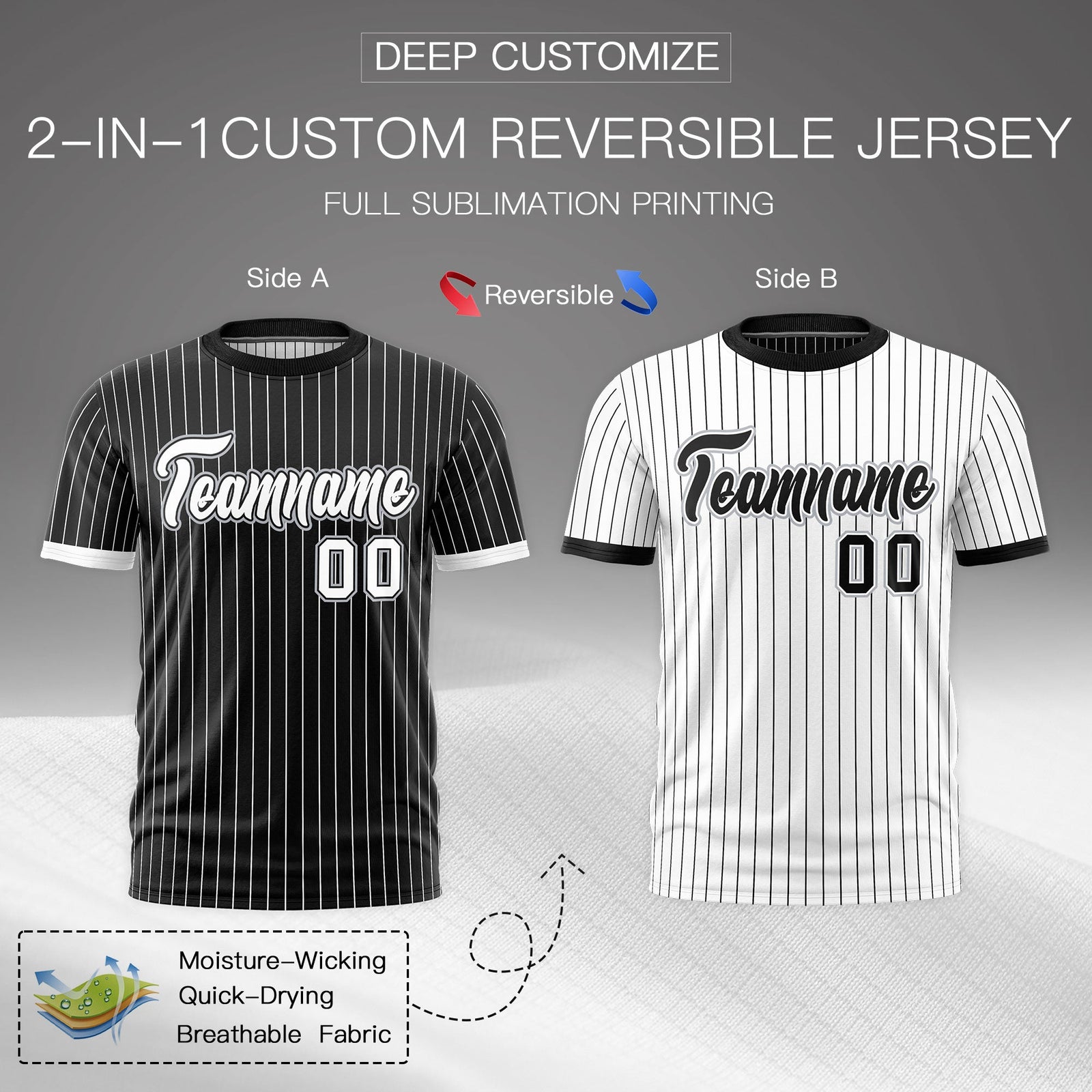 Custom White Black Silver Reversible Stripe Fashion T-shirt| KXKSHOP