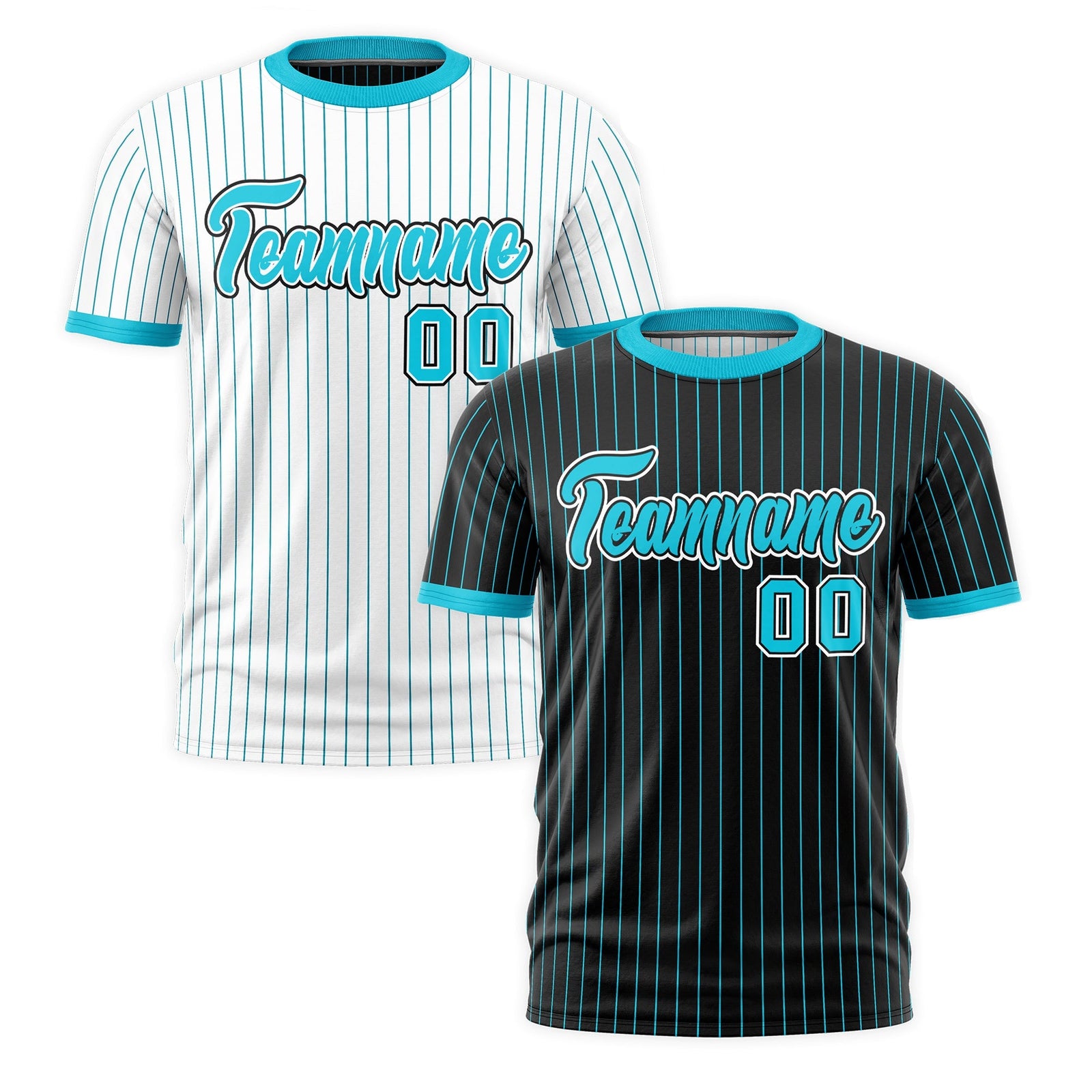 Custom Sky Blue Black White Reversible Stripe Fashion T-shirt| KXKSHOP