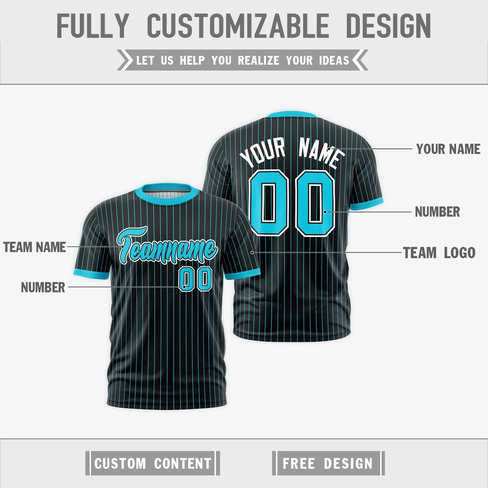 Custom Sky Blue Black White Reversible Stripe Fashion T-shirt| KXKSHOP