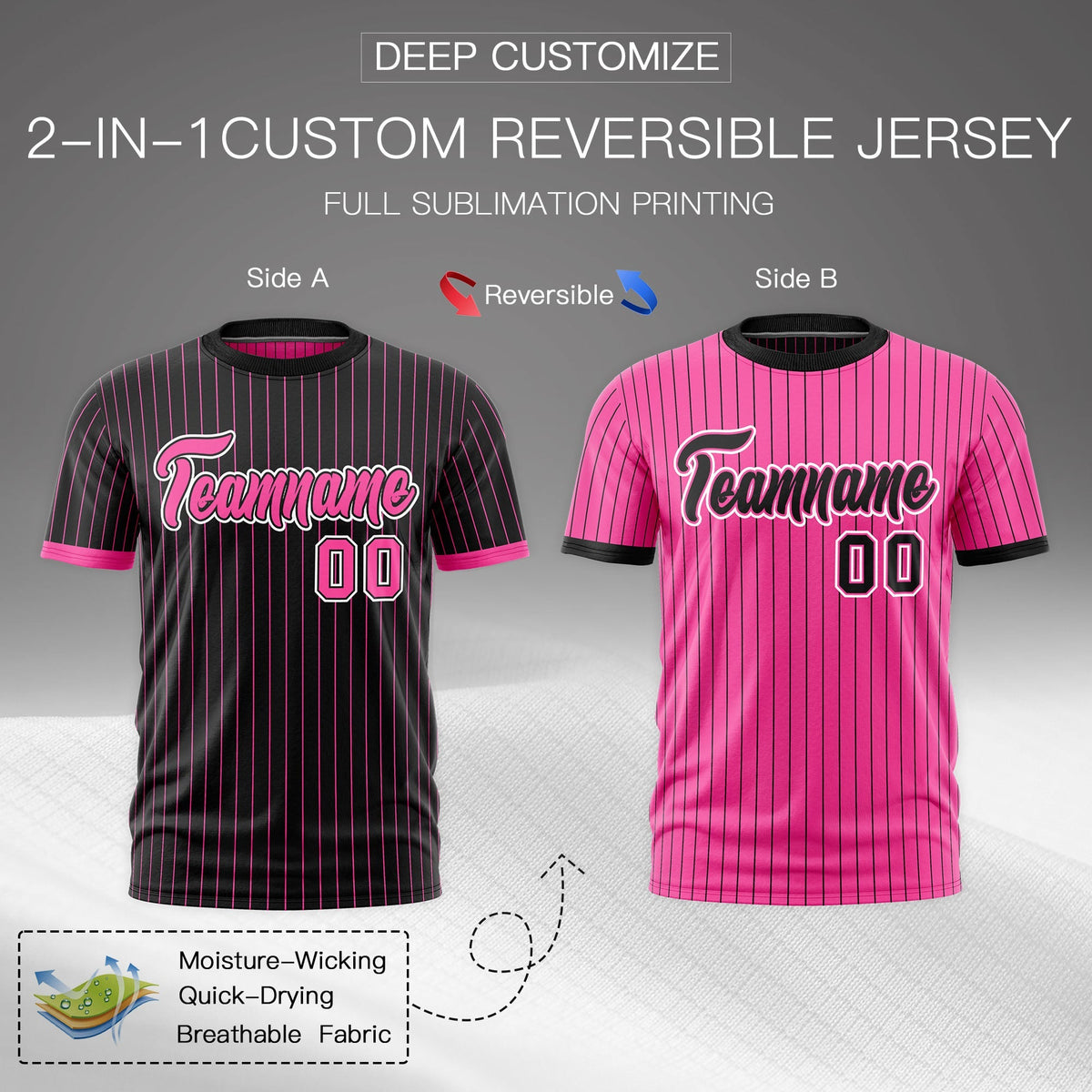 Custom Pink Black White Reversible Stripe Fashion T-shirt| KXKSHOP