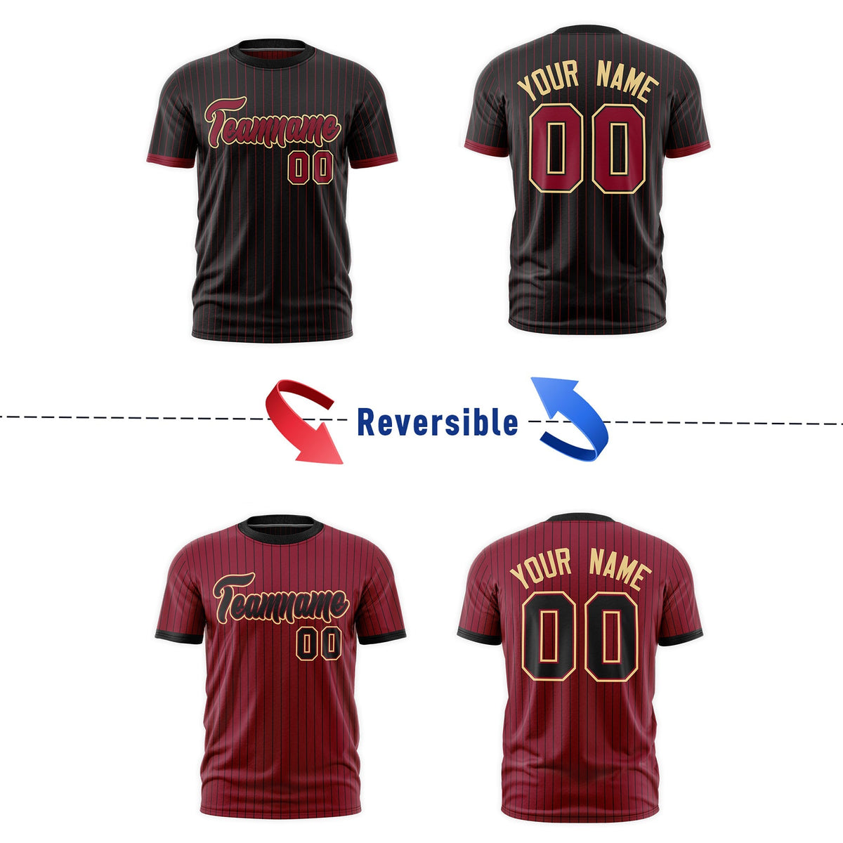 Custom Crimson Black Khaki Reversible Stripe Fashion T-shirt| KXKSHOP
