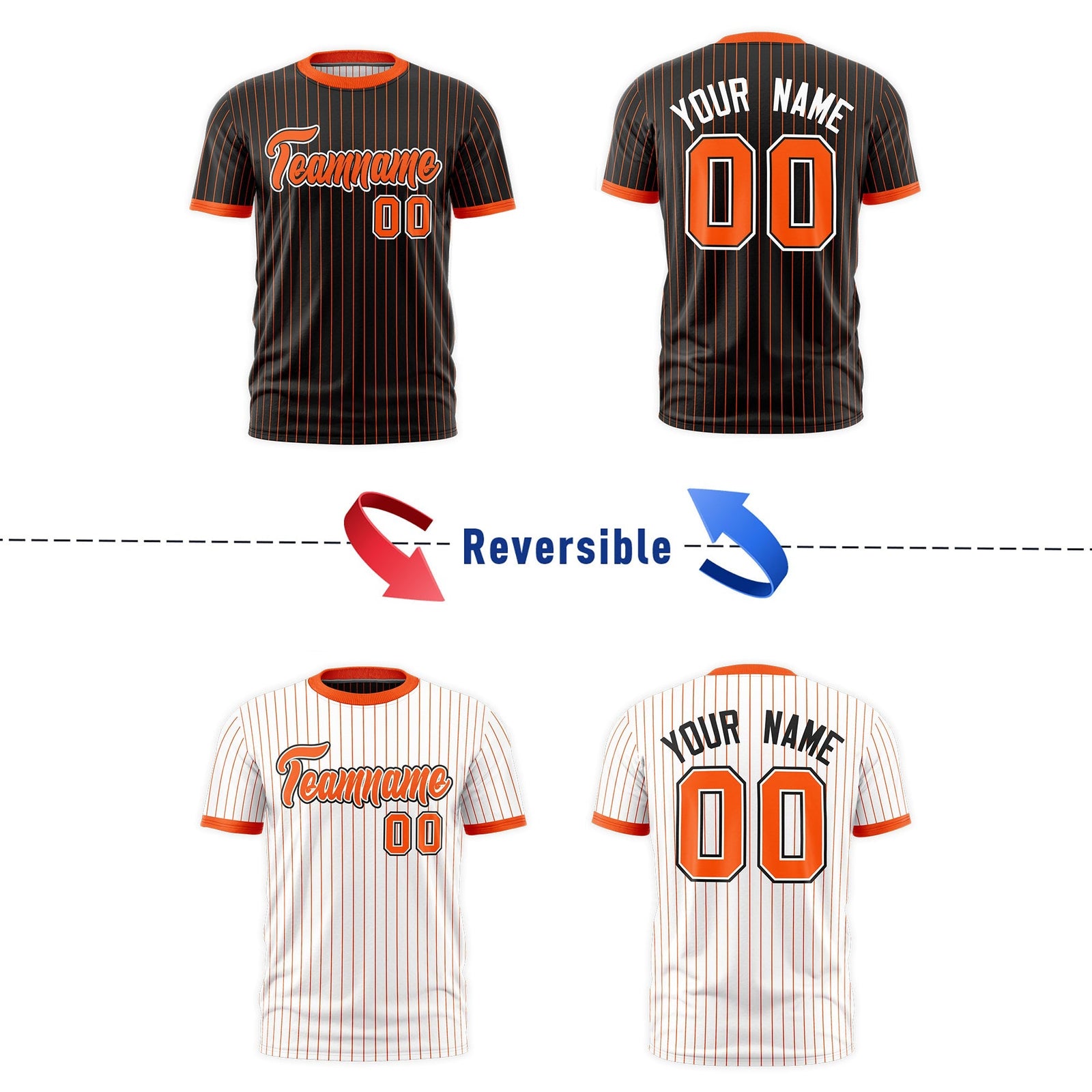 Custom Orange Black White Reversible Stripe Fashion T-shirt| KXKSHOP